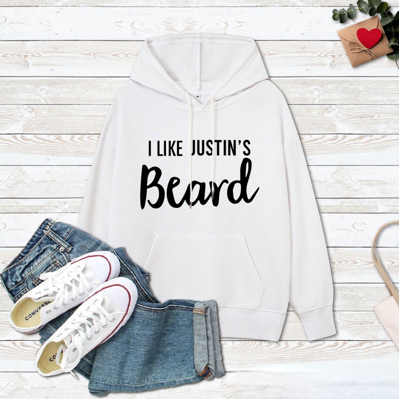 Personalized Couple I Like Her Butt and I Like His Beard Valentine's Day Hoodie with Name Couple Sweatshirt for Boyfriend Girlfriend Husband Wife