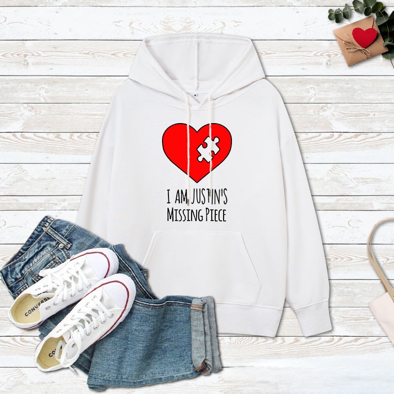 Personalized Couple I Am Her Missing Piece Valentine's Day Hoodie Couple I Am His Missing Piece Sweatshirt for Boyfriend Girlfriend Husband Wife