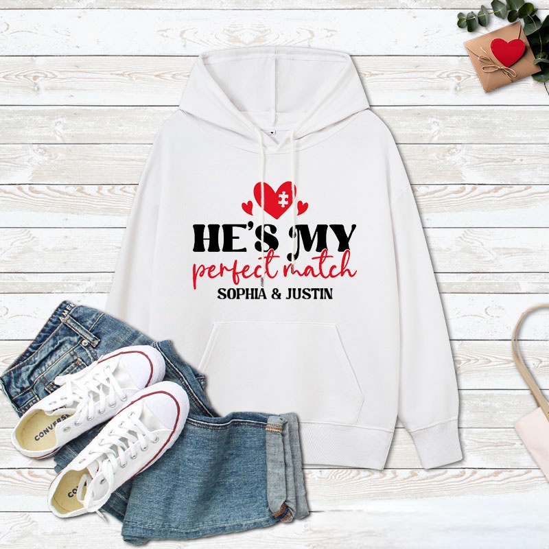 Personalized Couple She's My Perfect Match Valentine's Day Hoodie Couple He's My Perfect Match Sweatshirt for Boyfriend Girlfriend Husband Wife