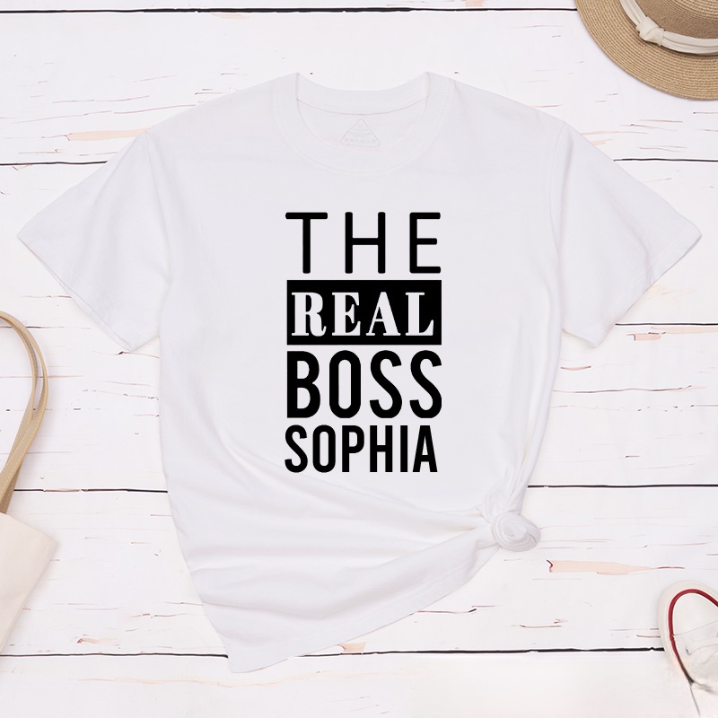 Personalized Minimalist Couple The Boss and The Real Boss Matching T-Shirt Valentine's Day T-Shirt for Husband Wife Boyfriend Girlfriend Gift