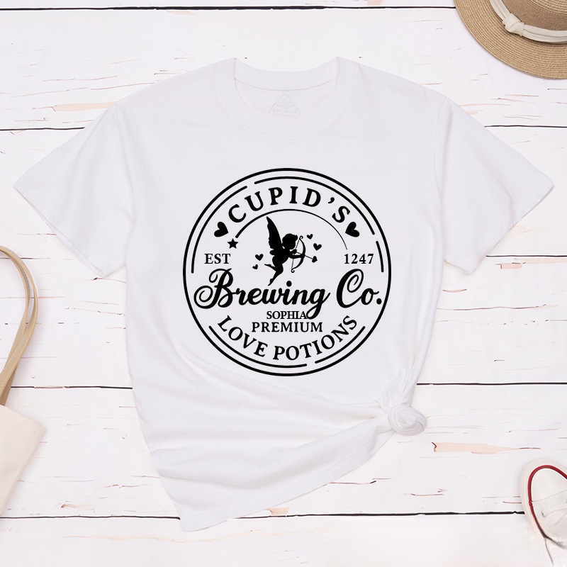 Personalized Couple Cupid’s Brewing Co. Love Potions Matching T-Shirt with Name Valentine's Day T-Shirt for Husband Wife Boyfriend Girlfriend Gift