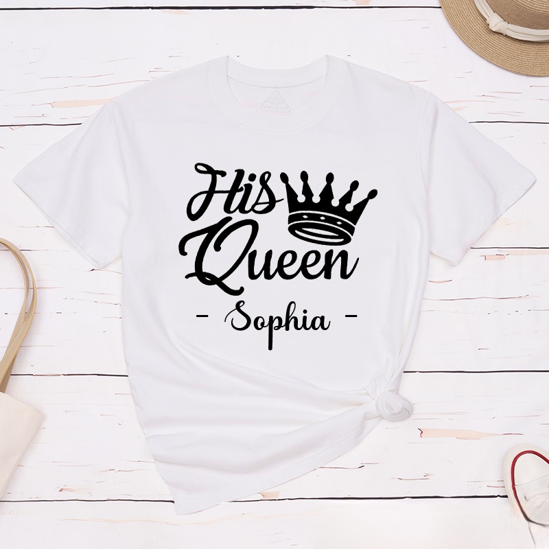 Personalized Couple Regal Her King and His Queen with Crown Matching T-Shirt Valentine's Day T-Shirt for Husband Wife Boyfriend Girlfriend Gift