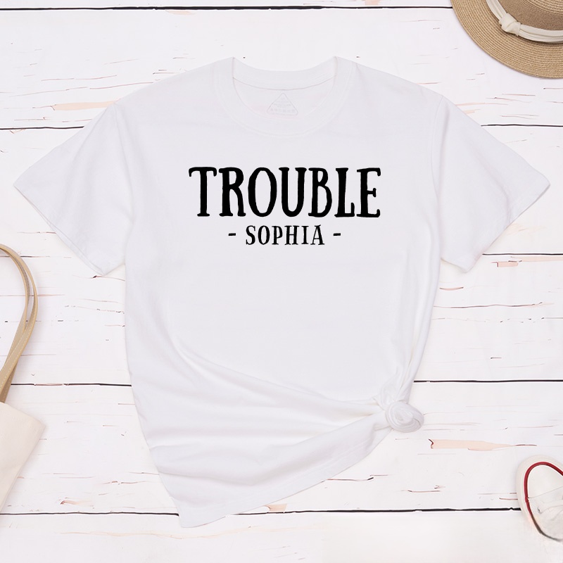 Personalized Couple Where I Go Trouble Follows Matching T-Shirt Valentine's Day T-Shirt for Husband Wife Boyfriend Girlfriend Gift for Hubby Wifey