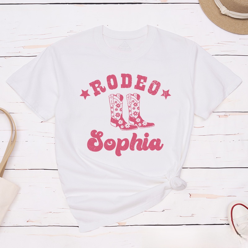 Personalized Couple Rodeo with Bull head and Cowgirl Boots T-Shirt Valentine's Day Matching T-Shirt for Husband Wife Boyfriend Girlfriend Gift