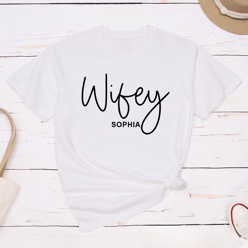 Personalized Couple Handwritten Hubby and Wifey Matching T-Shirt Valentine's Day Classic T-Shirt for Husband Wife Mr. and Mrs. Unisex Gift