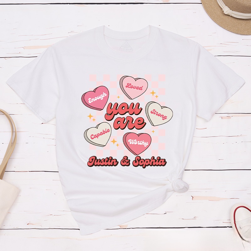 Personalized Couple Valentines Heart with Words Matching T-Shirt Valentine's Day Classic T-Shirt for Husband Wife Boyfriend Girlfriend Gift
