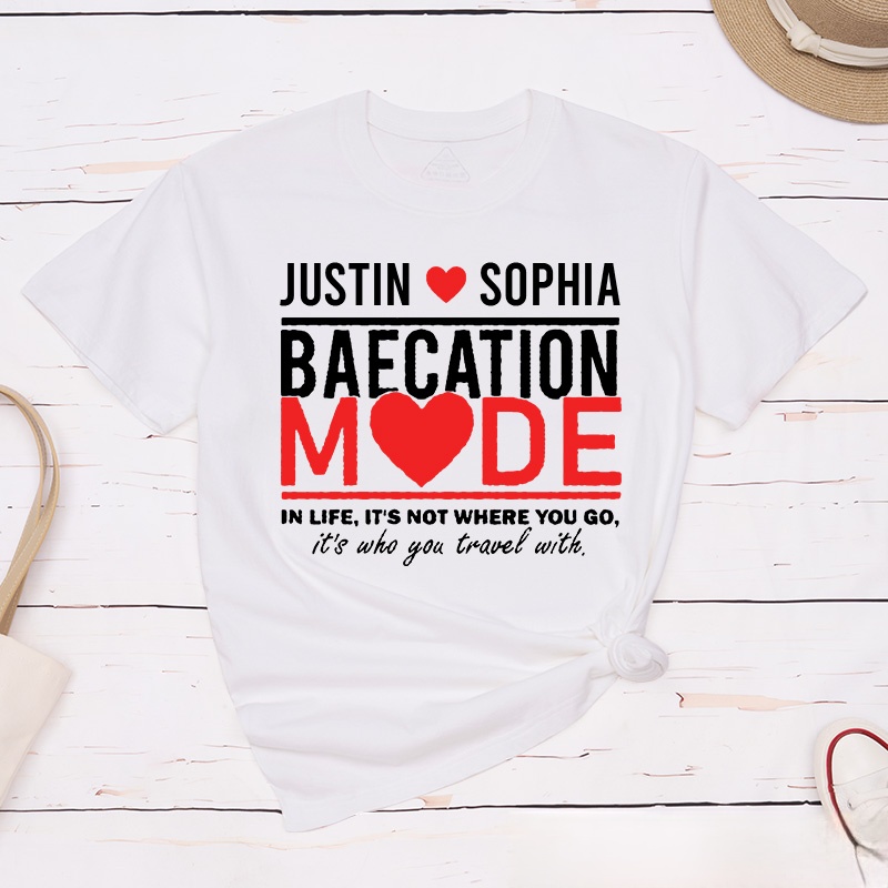 Personalized Couple Baecation Mode Matching T-Shirt Valentine's Day Classic T-Shirt for Husband Wife Boyfriend Girlfriend Gift for Wifey Hubby