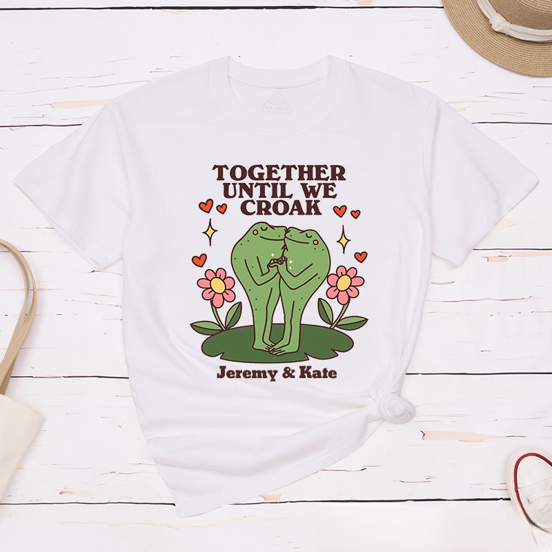 Personalized Couple Frog Together Until We Croak Matching T-Shirt with Name Valentine's Day Frog Kissing T-Shirt for Husband Wife Boyfriend Girlfriend