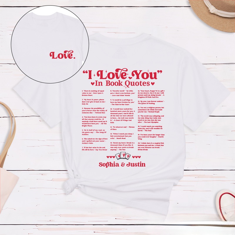Personalized Couple I Love You in Book Quotes Matching T-Shirt Valentine's Day T-Shirt for Husband Wife Boyfriend Girlfriend Gift for Hubby Wifey