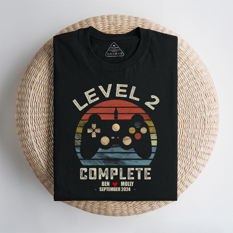 Personalized Level up Anniversary Game Couple Classic T-Shirts Anniversary Video Game Tshirt Geek Gaming Nerd Shirt