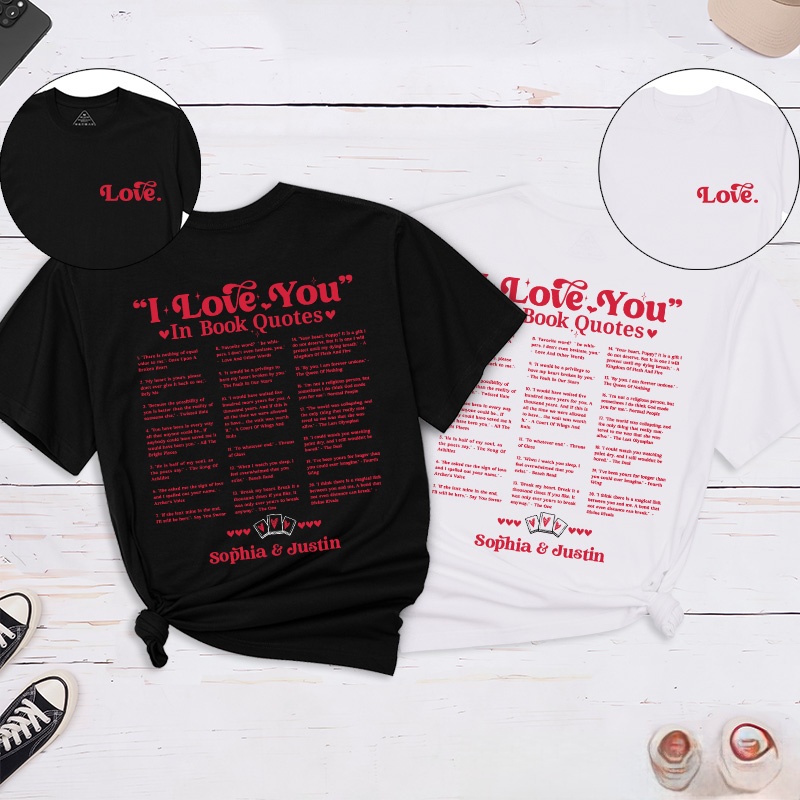 Personalized Couple I Love You in Book Quotes Matching T-Shirt Valentine's Day T-Shirt for Husband Wife Boyfriend Girlfriend Gift for Hubby Wifey