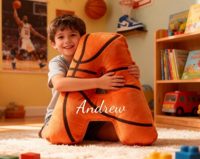 Personalized Initial Basketball Pillow with Custom Name For Basketball Lover Christmas Gifts