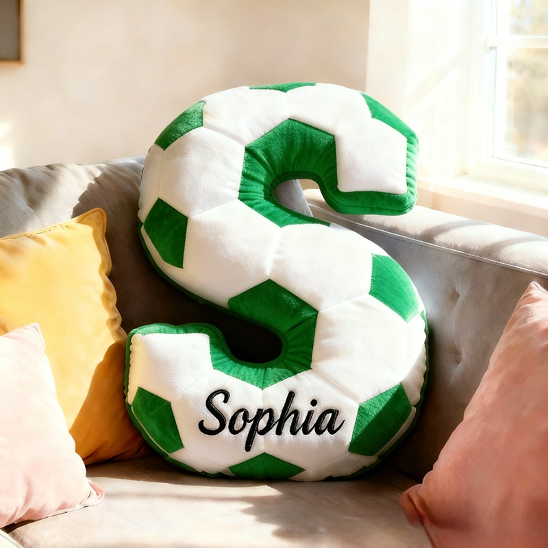 Personalized Soccer Ball Letter Pillow with Custom Name Design