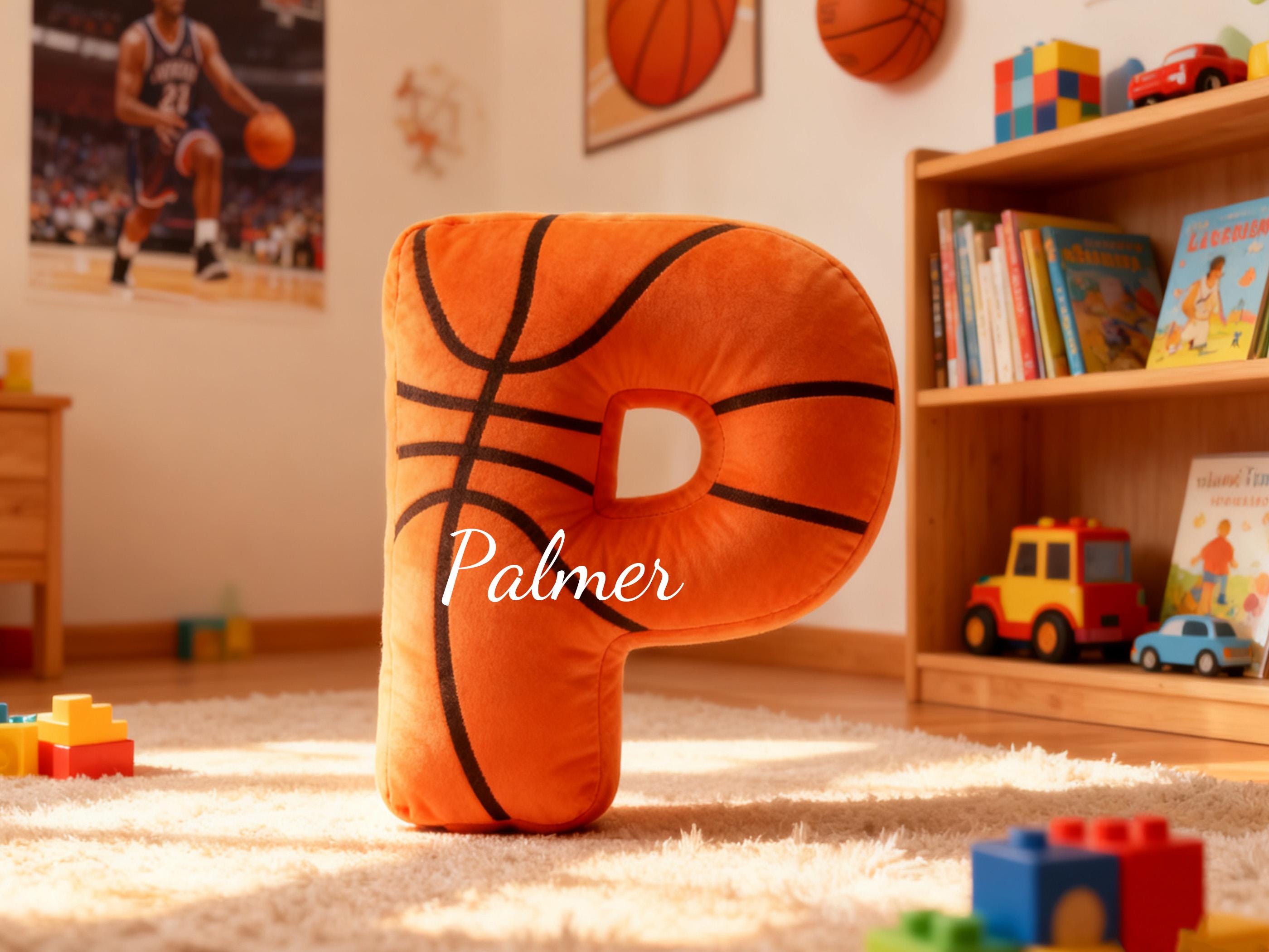 Personalized Kids Initial Basketball Pillow with Custom Name For Basketball Lover