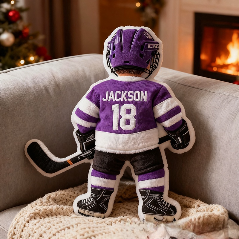 Personalized Graphic 3D Print Ice Hockey Player Pillow with Custom Name and Number Graphic 3D Print