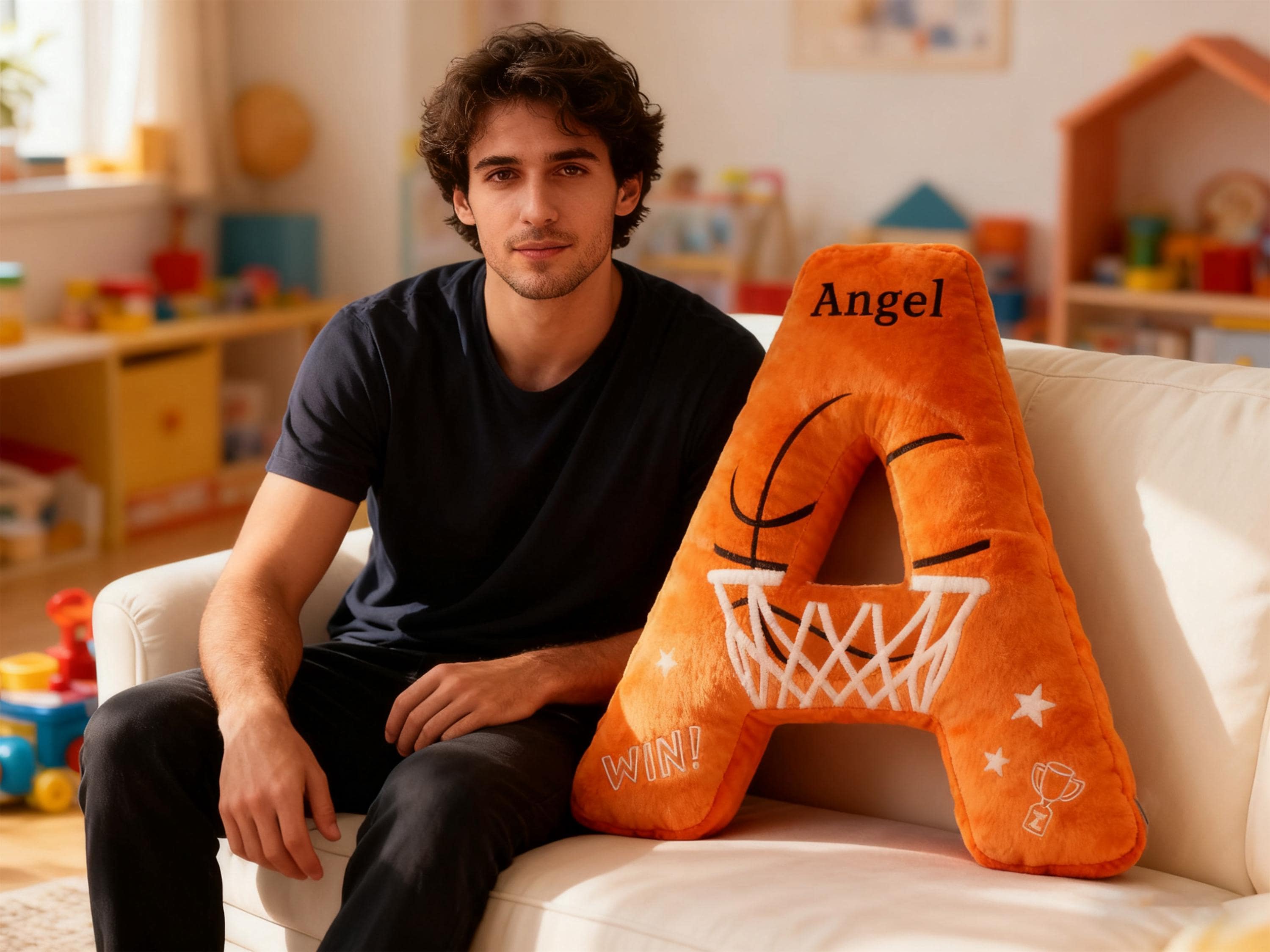 Personalized Initial Basketball Pillow,Custom Letter Shaped Decorations Pillow with Custom Name For Home Decor Gift