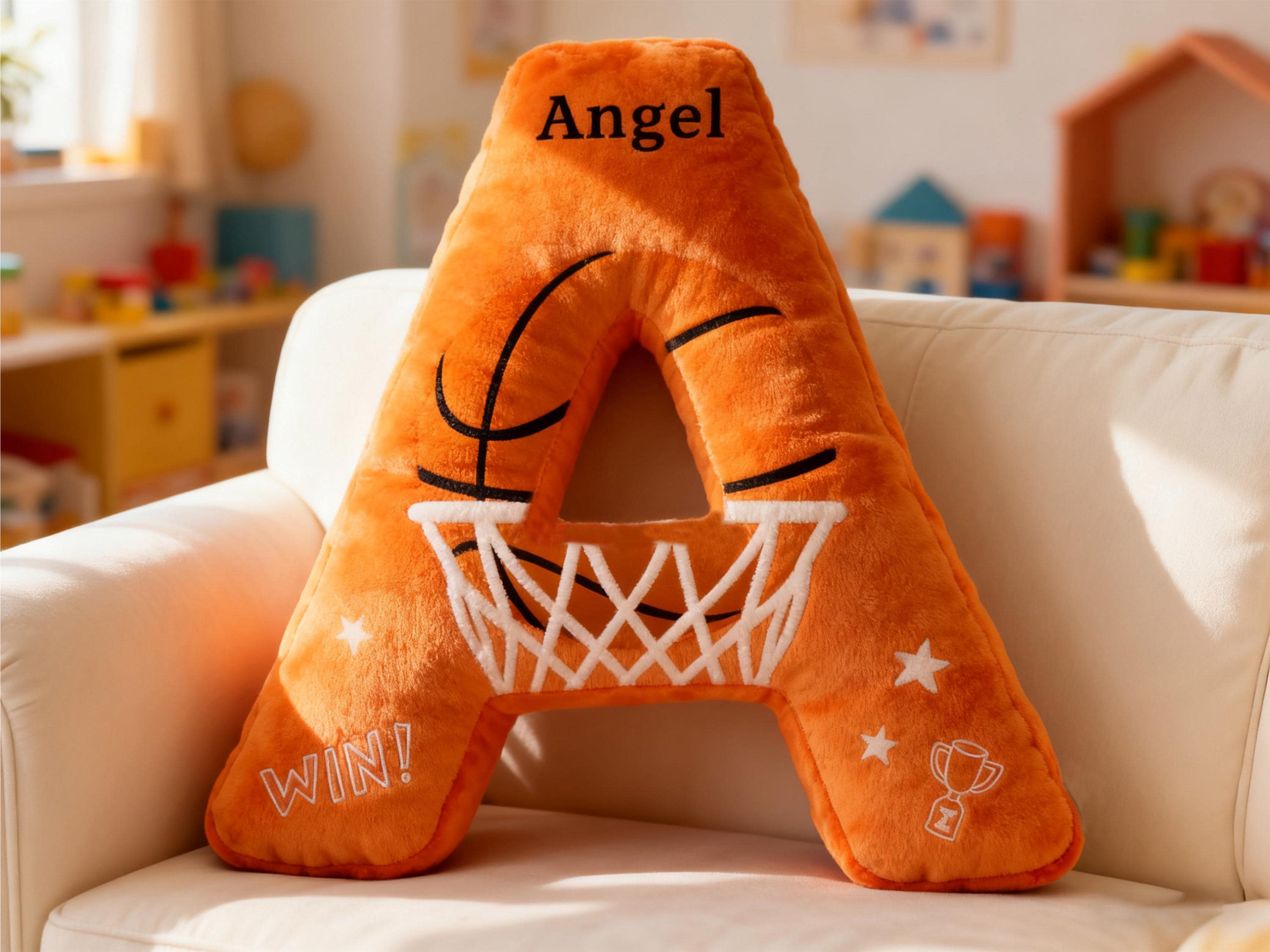 Personalized Initial Basketball Pillow,Custom Letter Shaped Decorations Pillow with Custom Name For Home Decor Gift