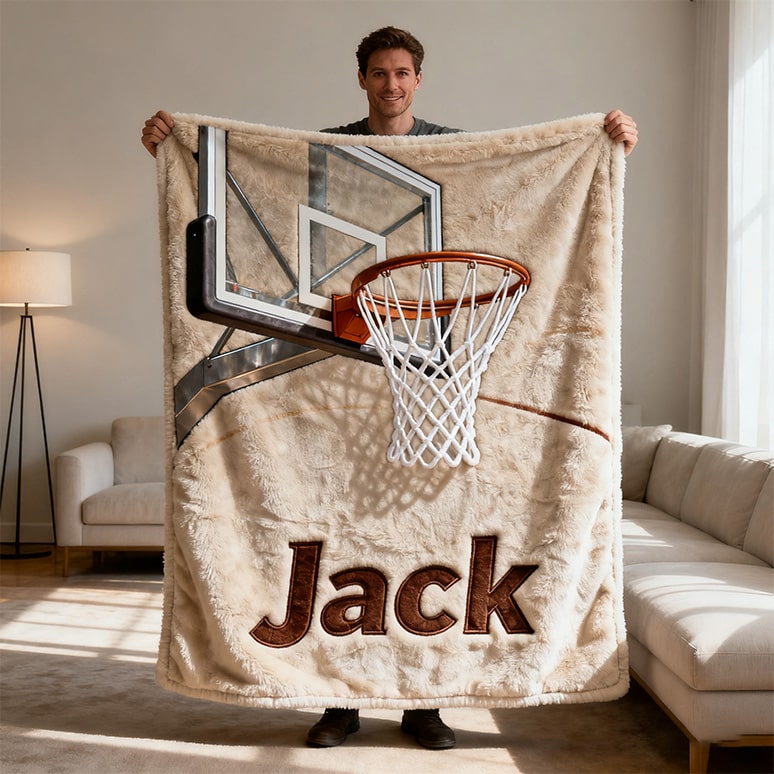 Personalized Basketball Hoop Themed Blanket With Names For Kids