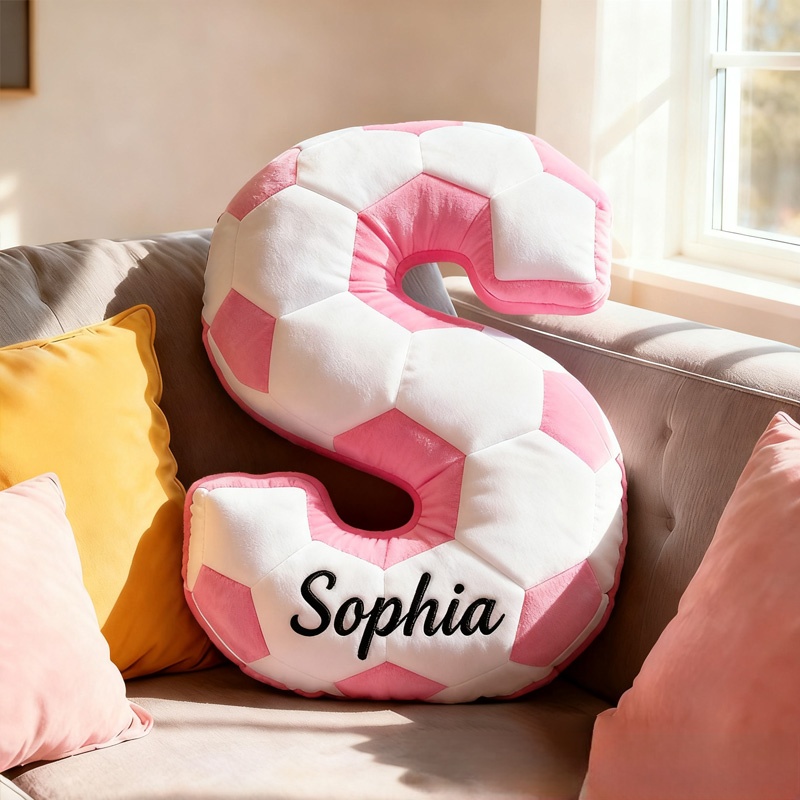 Personalized Soccer Ball Letter Pillow with Custom Name Design