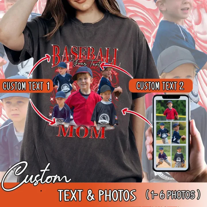 Custom Baseball Mom Shirts, Mothers Day Shirt, Bootleg Rap Tee, Custom Shirt With Faces On Them