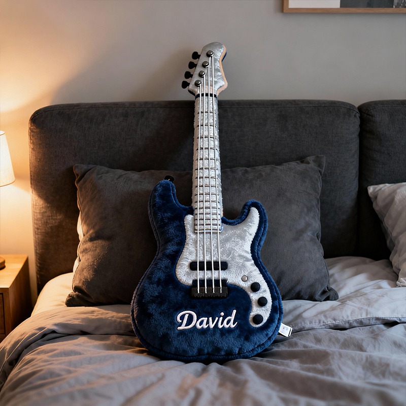 Personalized Bass Guitar Printed Pillow With Name for Music Lovers