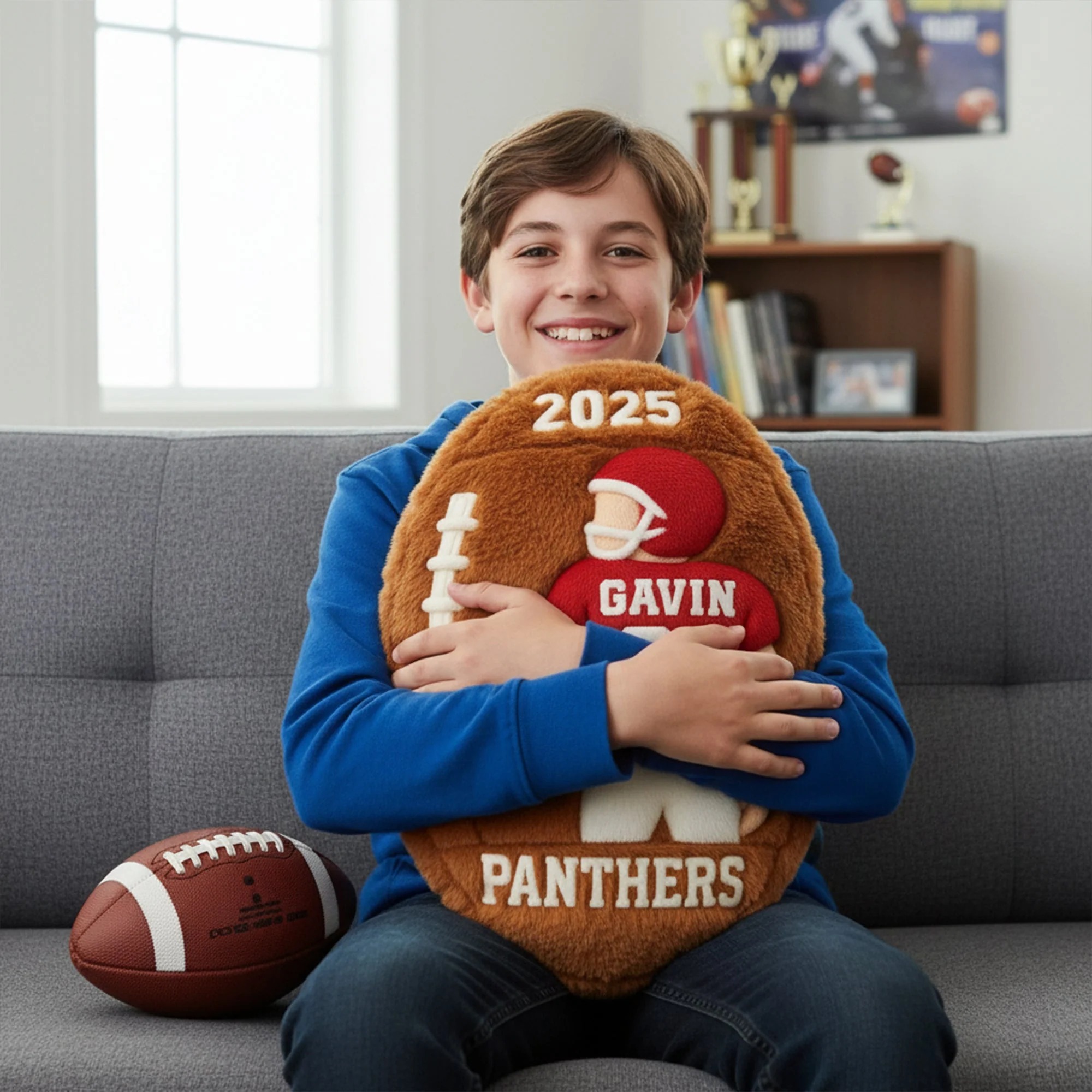 Personalized Football Print Pillow - Personalized Gifts For Kids