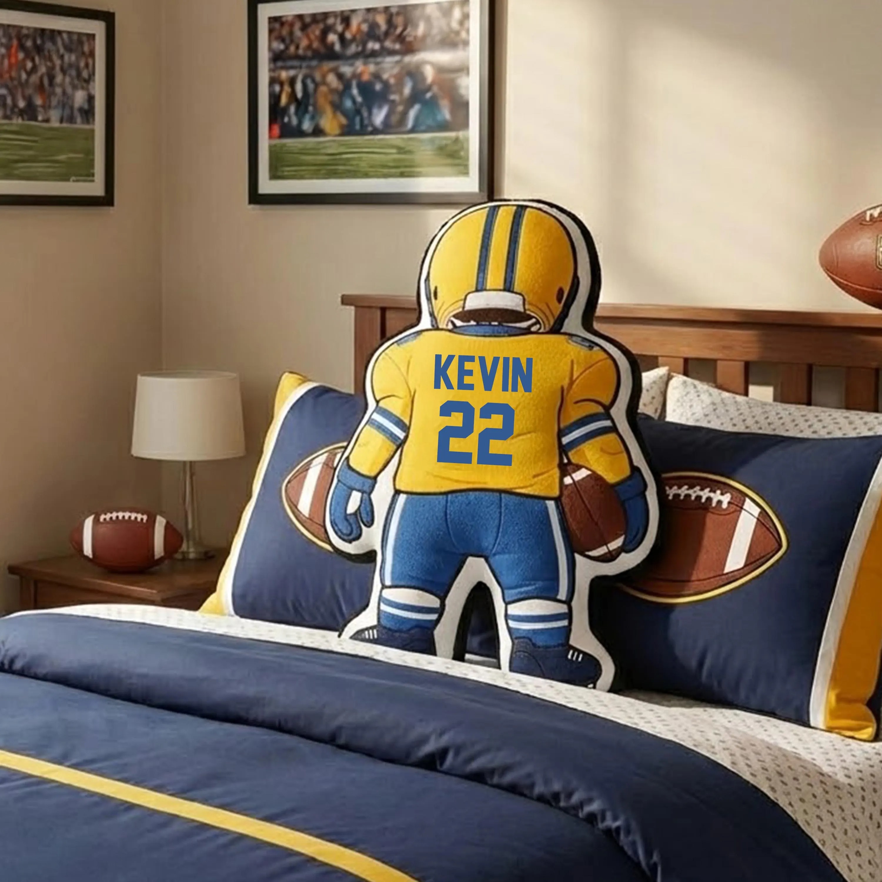 Personalized Football Pillow with Name Number for Kids Football Gift