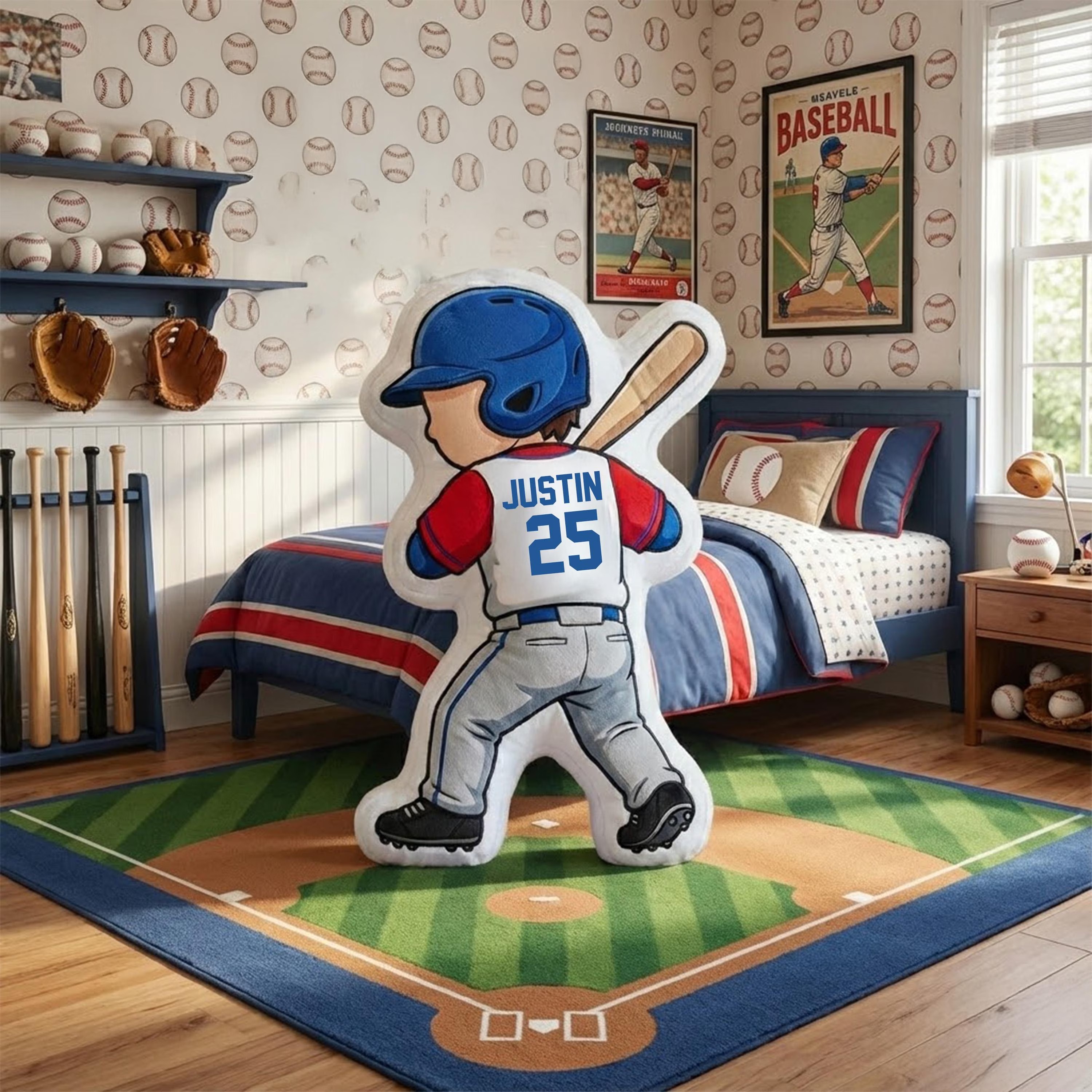 Personalized Baseball Player Pillow with Custom Name and Number Baseball Cushion Cute Sports Gift for Boyfriend Baseball Lover Gift