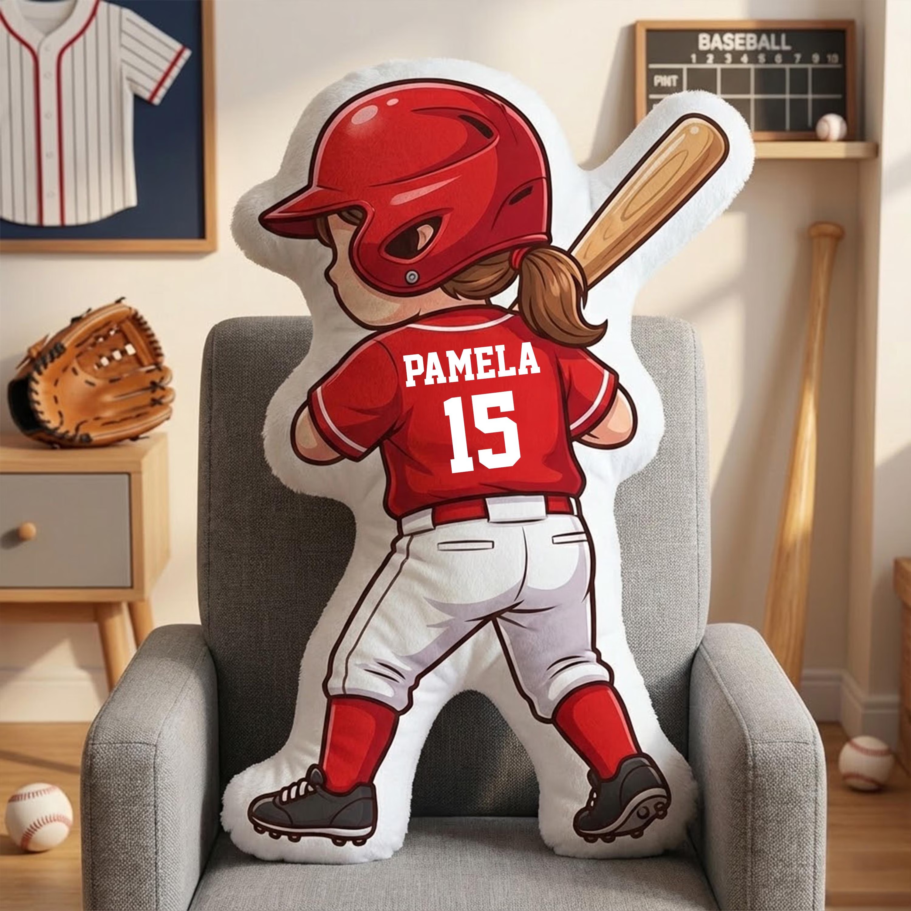 Personalized Baseball Girl Pillow With Custom Name and Number Cute Sports Cushion Gift for Girlfriend Baseball Lover Gift
