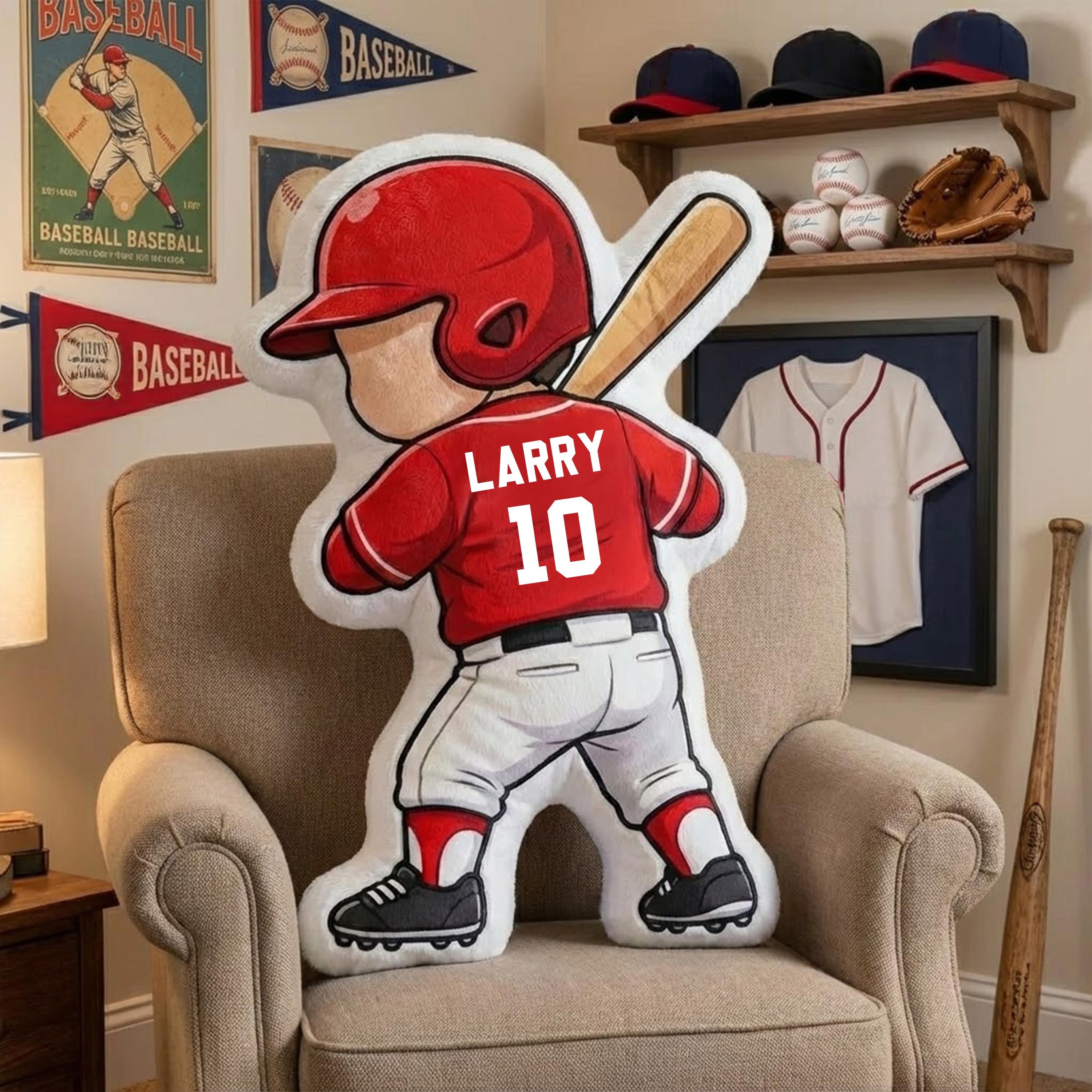 Personalized Baseball Player Pillow with Custom Name and Number Baseball Cushion Cute Sports Gift for Boyfriend Baseball Lover Gift