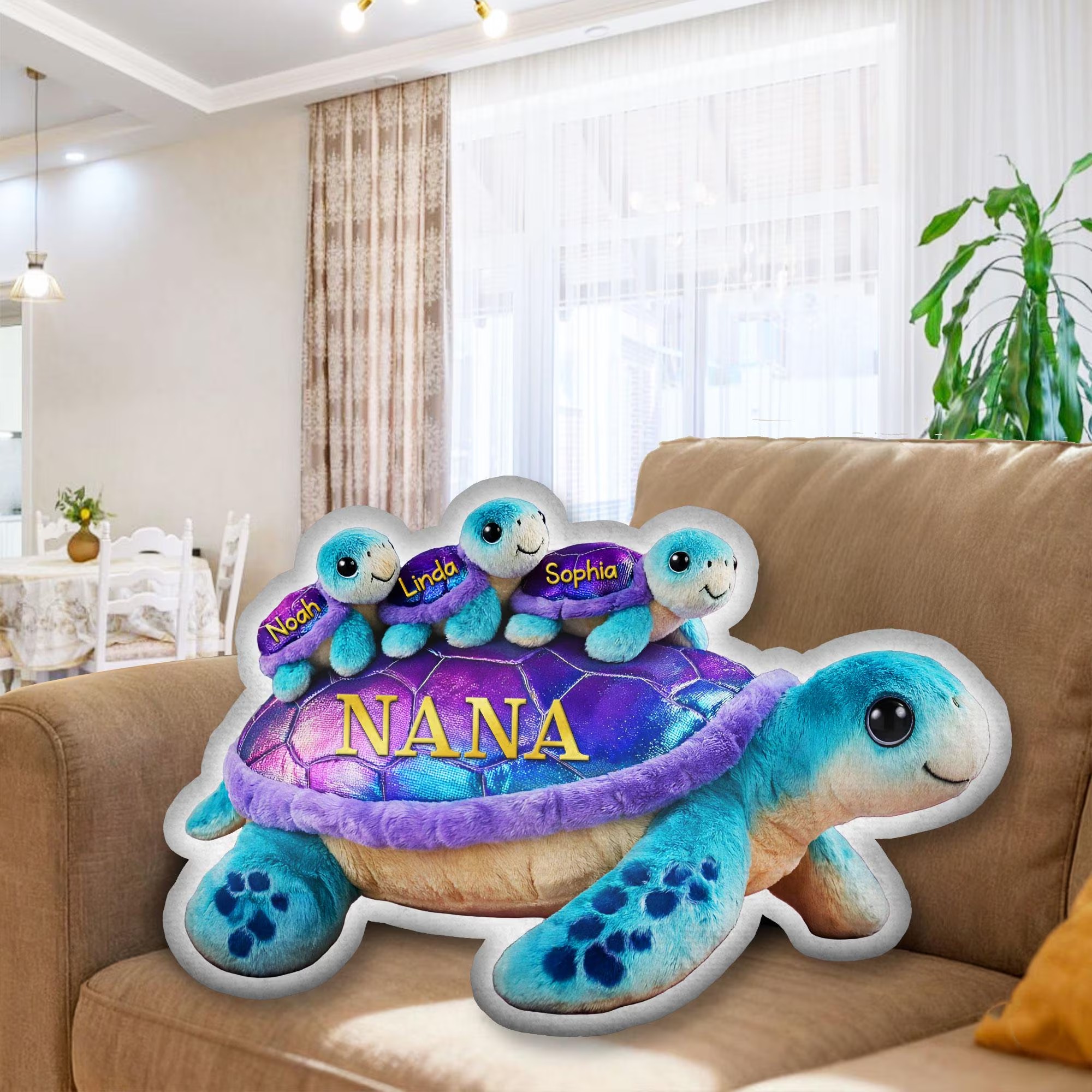 Custom Grandma Turtle Pillow, Nana Gifts from Grandkids, Sea Turtle Family Pillow, Mother’s Day Gift Home Decor, Grandma Birthday Gift