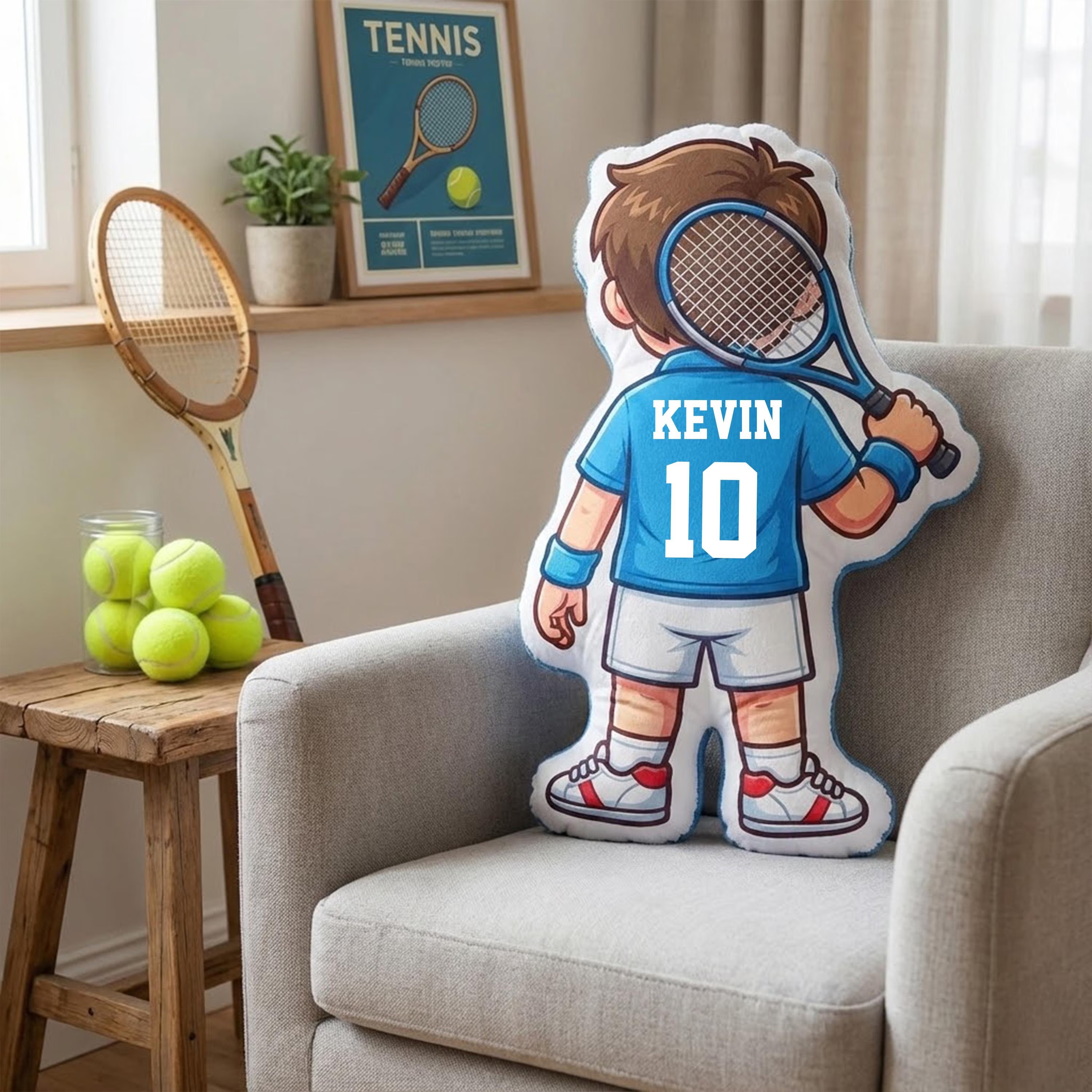 Personalized Tennis Player Pillow with Custom Name Number Cute Sports Cushion Gift for Boyfriend Tennis Lover Gift