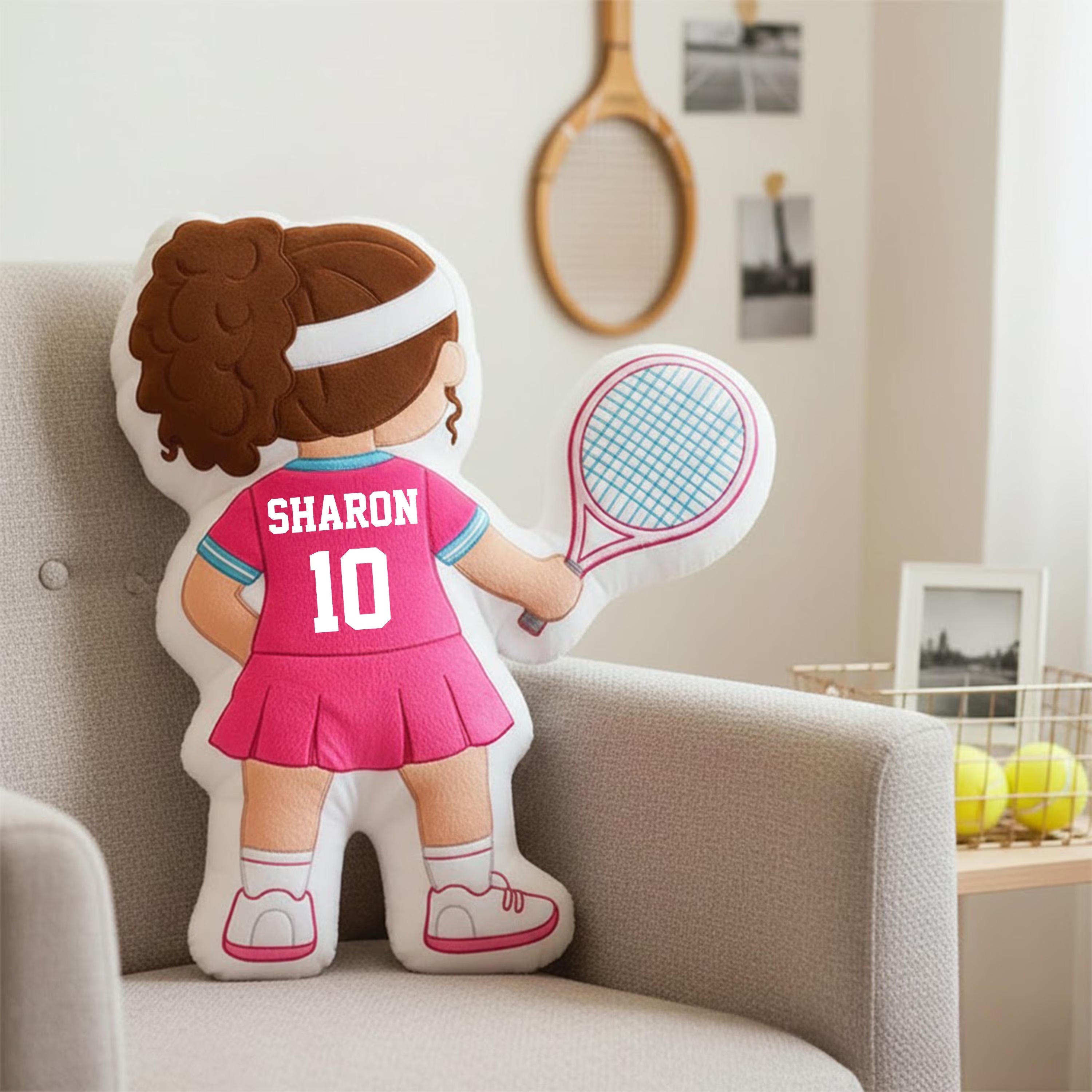 Personalized Tennis Girl Pillow with Custom Name Number Cute Sports Cushion Gift for Girlfriend Tennis Lover Gift