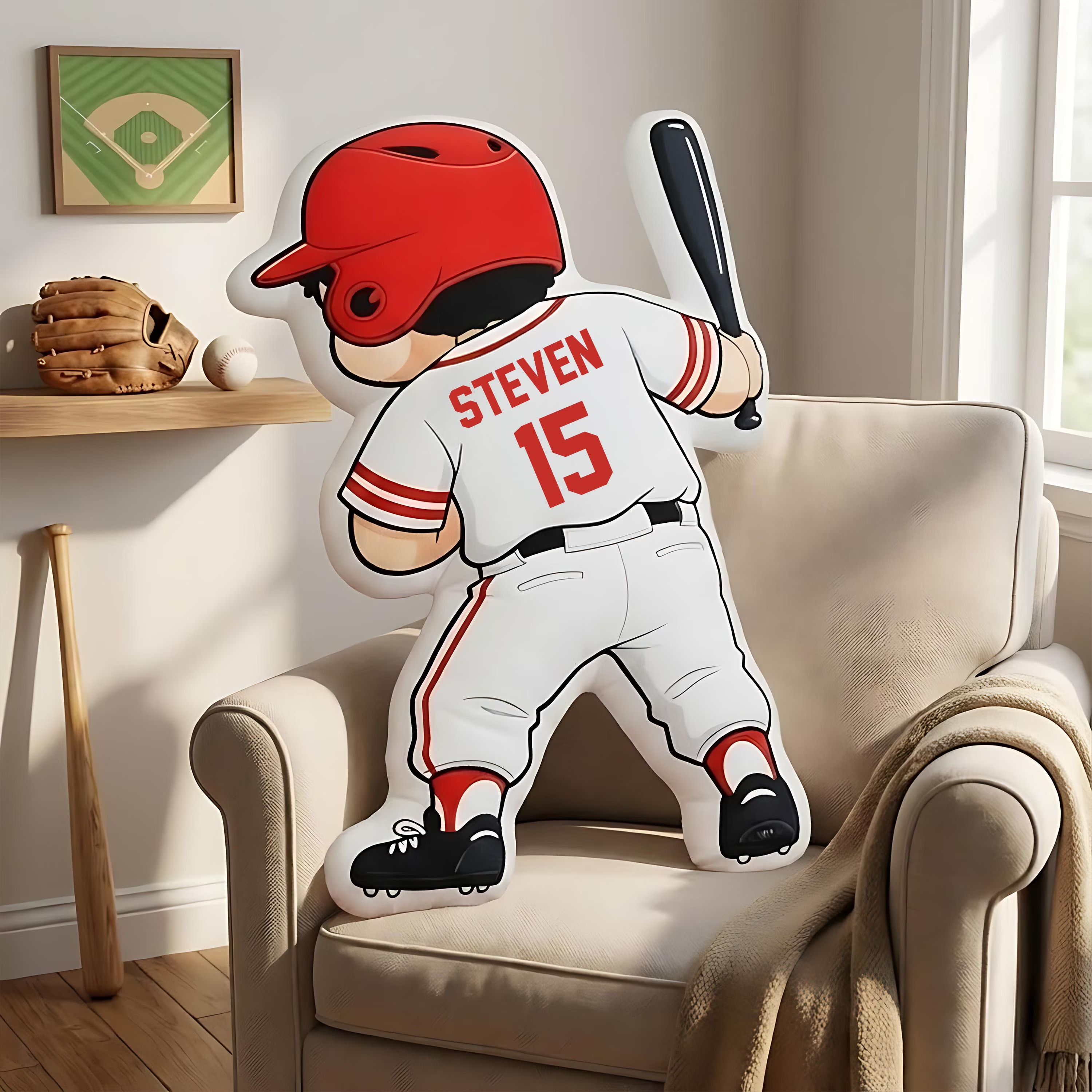 Personalized Baseball Player Pillow with Custom Name and Number Baseball Cushion Cute Sports Gift for Boyfriend Baseball Lover Gift