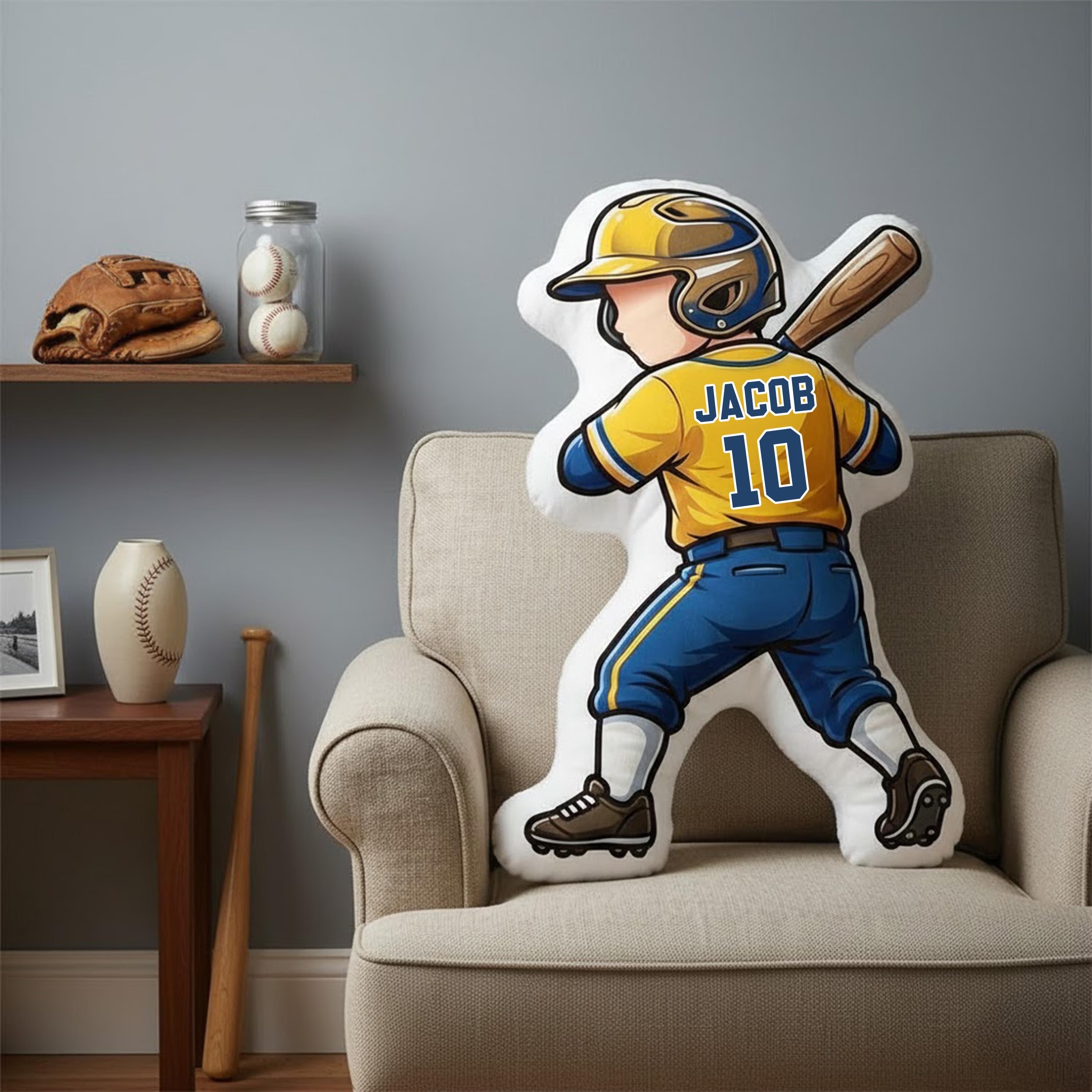 Personalized Baseball Player Pillow with Custom Name and Number Baseball Cushion Cute Sports Gift for Boyfriend Baseball Lover Gift