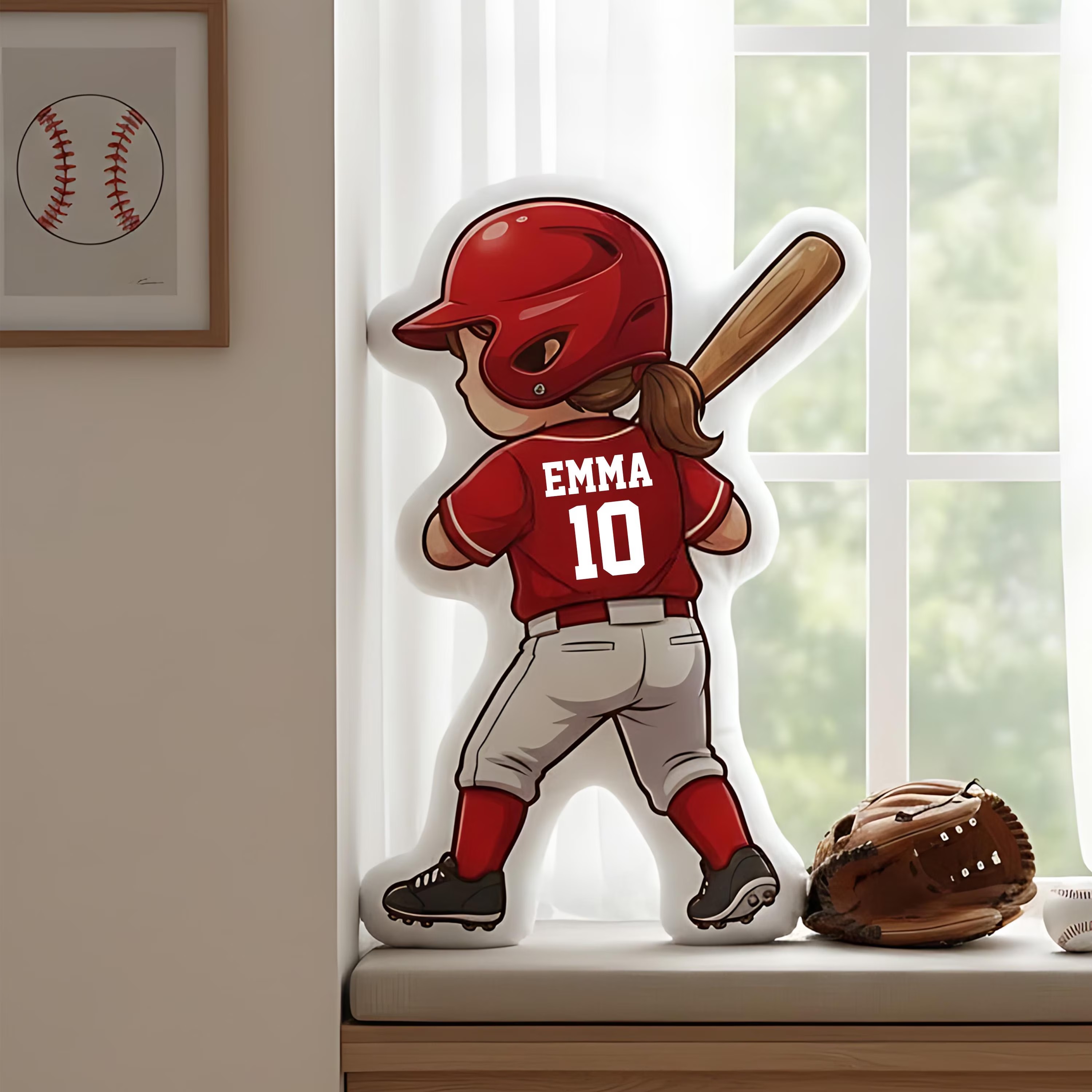 Personalized Baseball Girl Pillow With Custom Name and Number Cute Sports Cushion Gift for Girlfriend Baseball Lover Gift