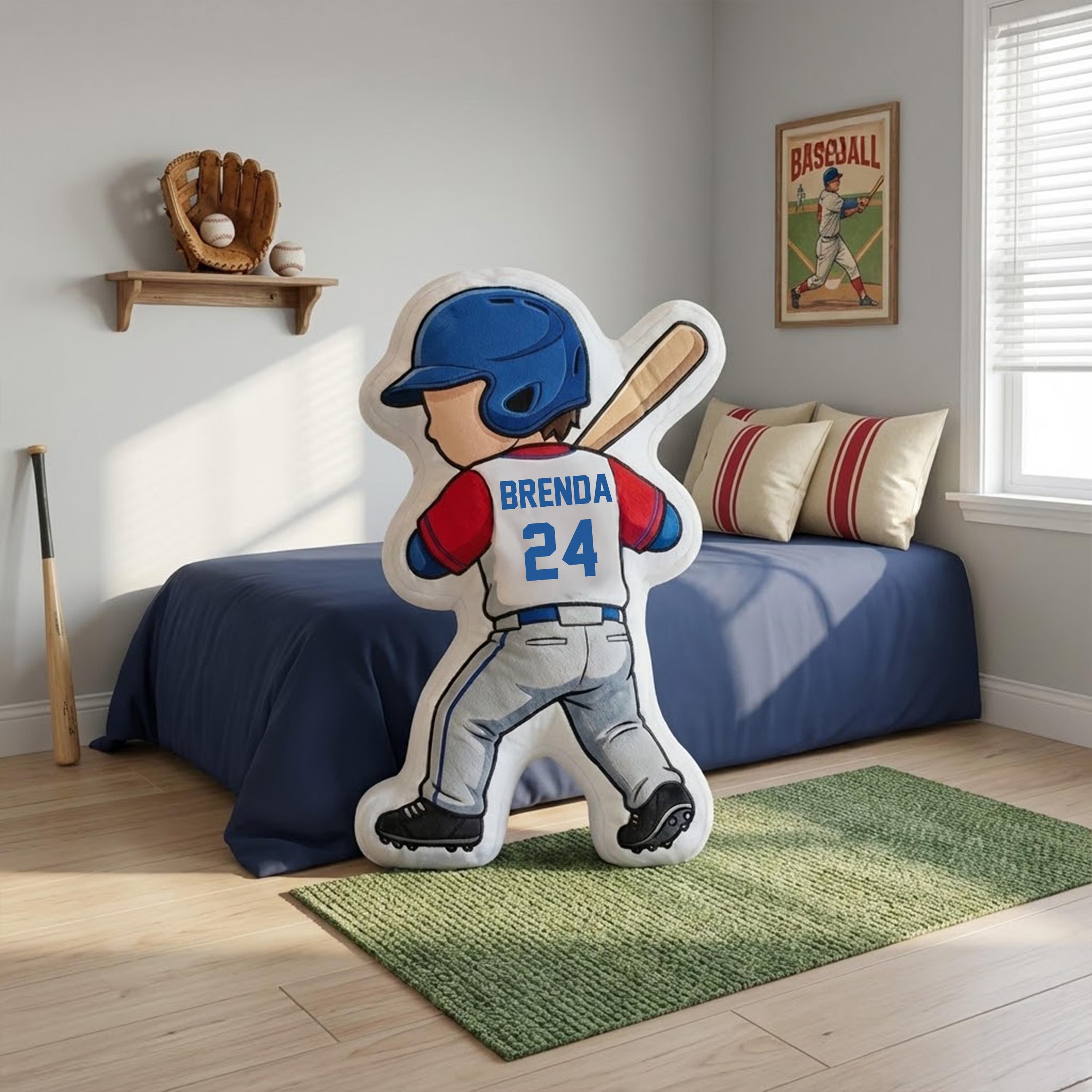 Personalized Baseball Player Pillow with Custom Name and Number Baseball Cushion Cute Sports Gift for Boyfriend Baseball Lover Gift