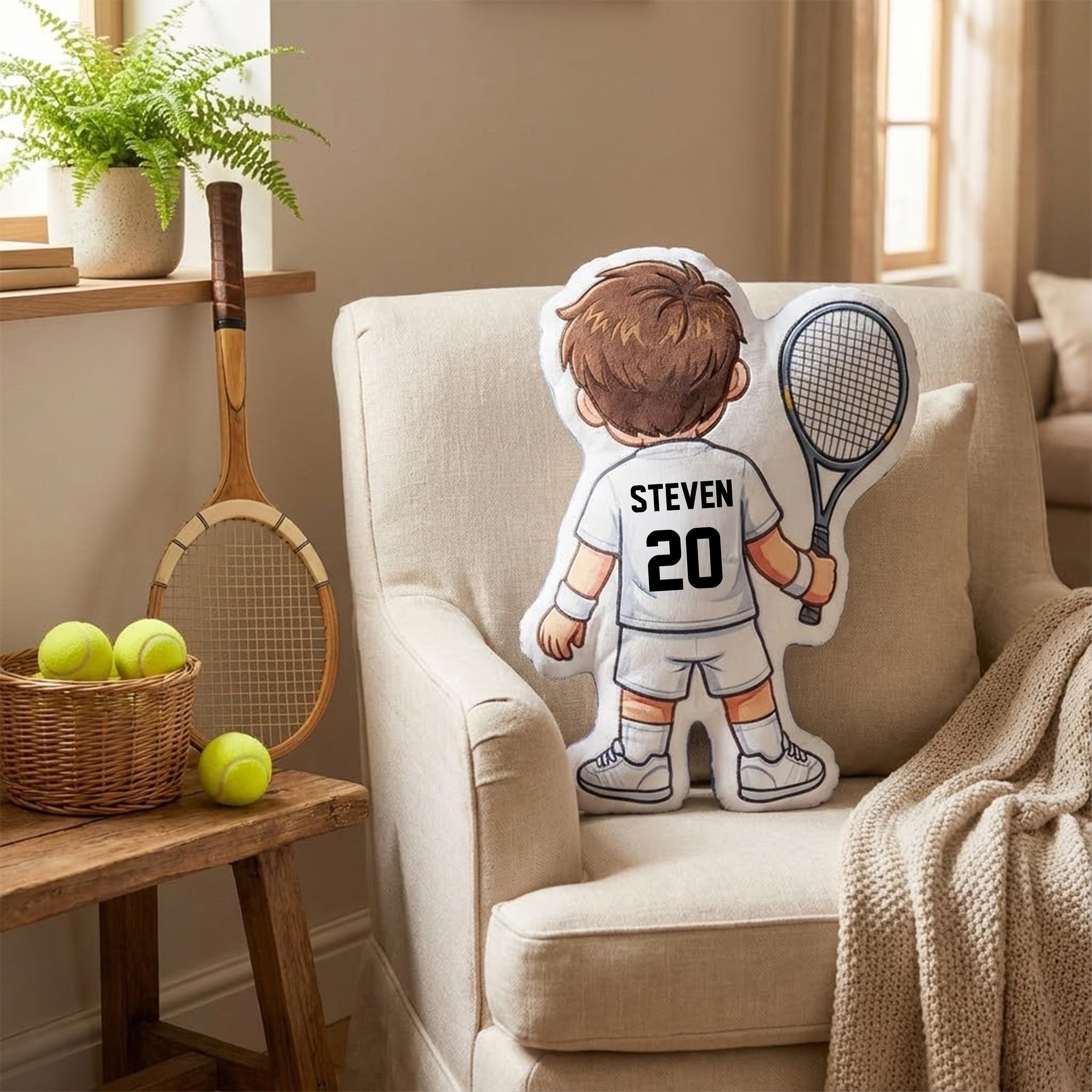Personalized Tennis Player Pillow with Custom Name Number Cute Sports Cushion Gift for Boyfriend Tennis Lover Gift