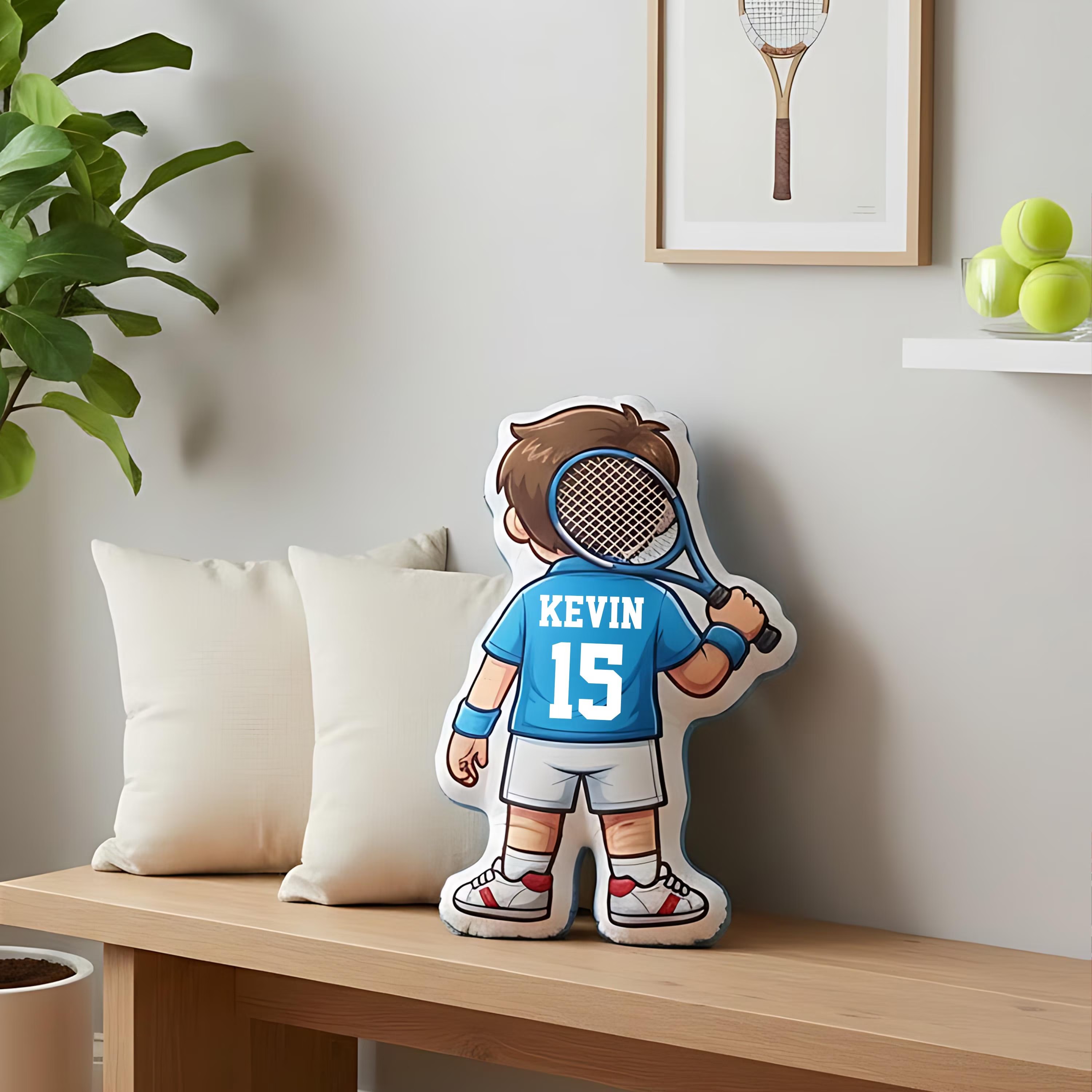 Personalized Tennis Player Pillow with Custom Name Number Cute Sports Cushion Gift for Boyfriend Tennis Lover Gift