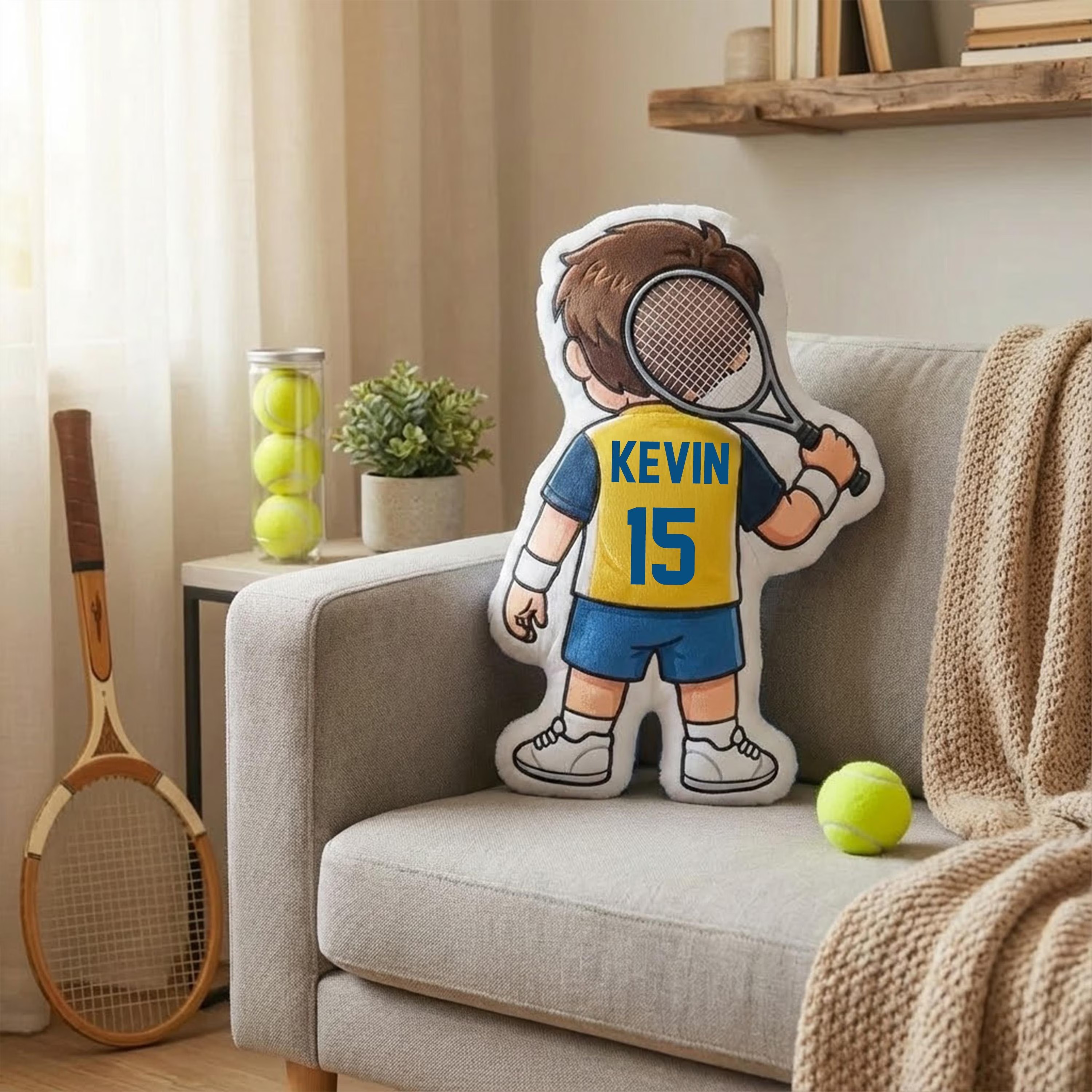 Personalized Tennis Player Pillow with Custom Name Number Cute Sports Cushion Gift for Boyfriend Tennis Lover Gift