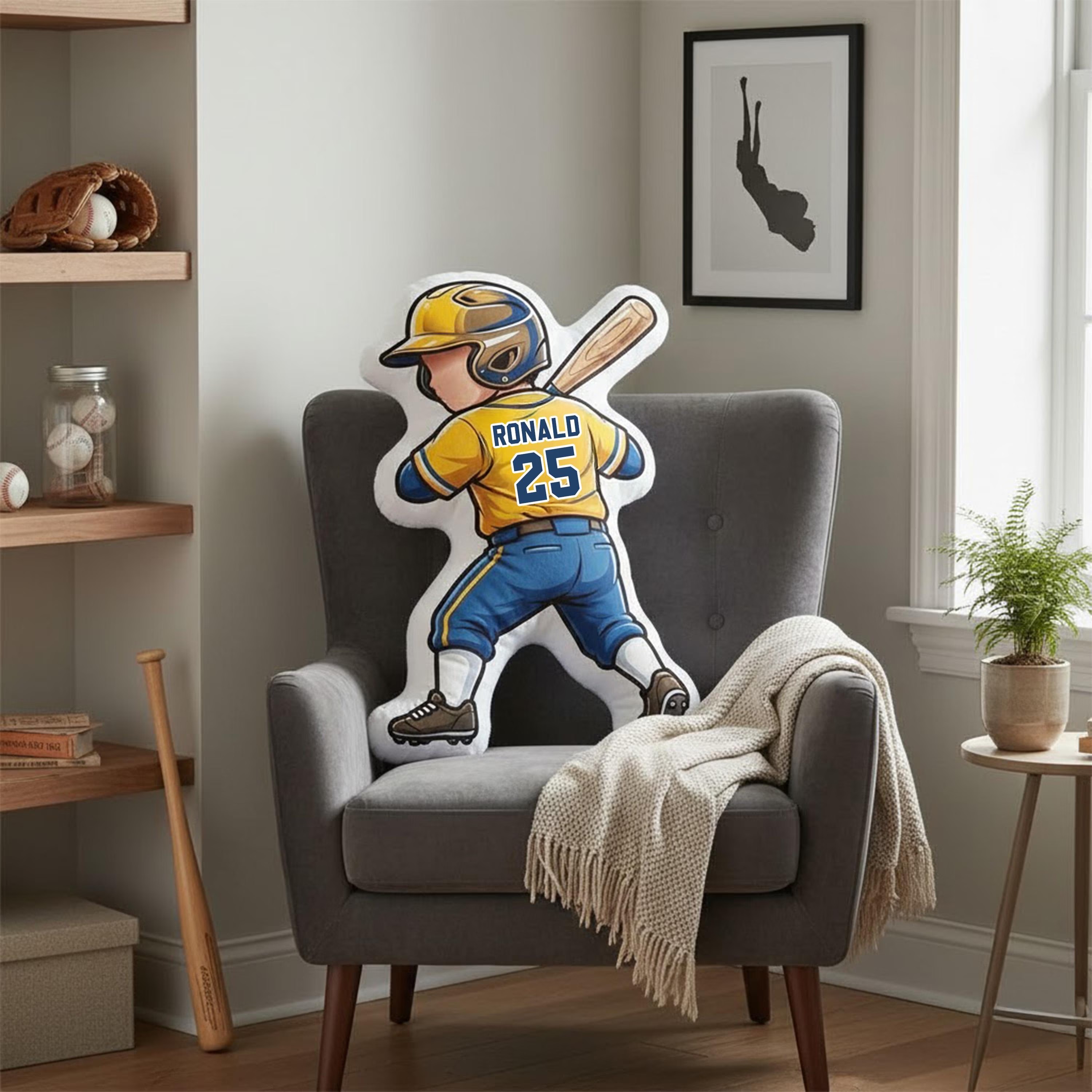 Personalized Baseball Player Pillow with Custom Name and Number Baseball Cushion Cute Sports Gift for Boyfriend Baseball Lover Gift