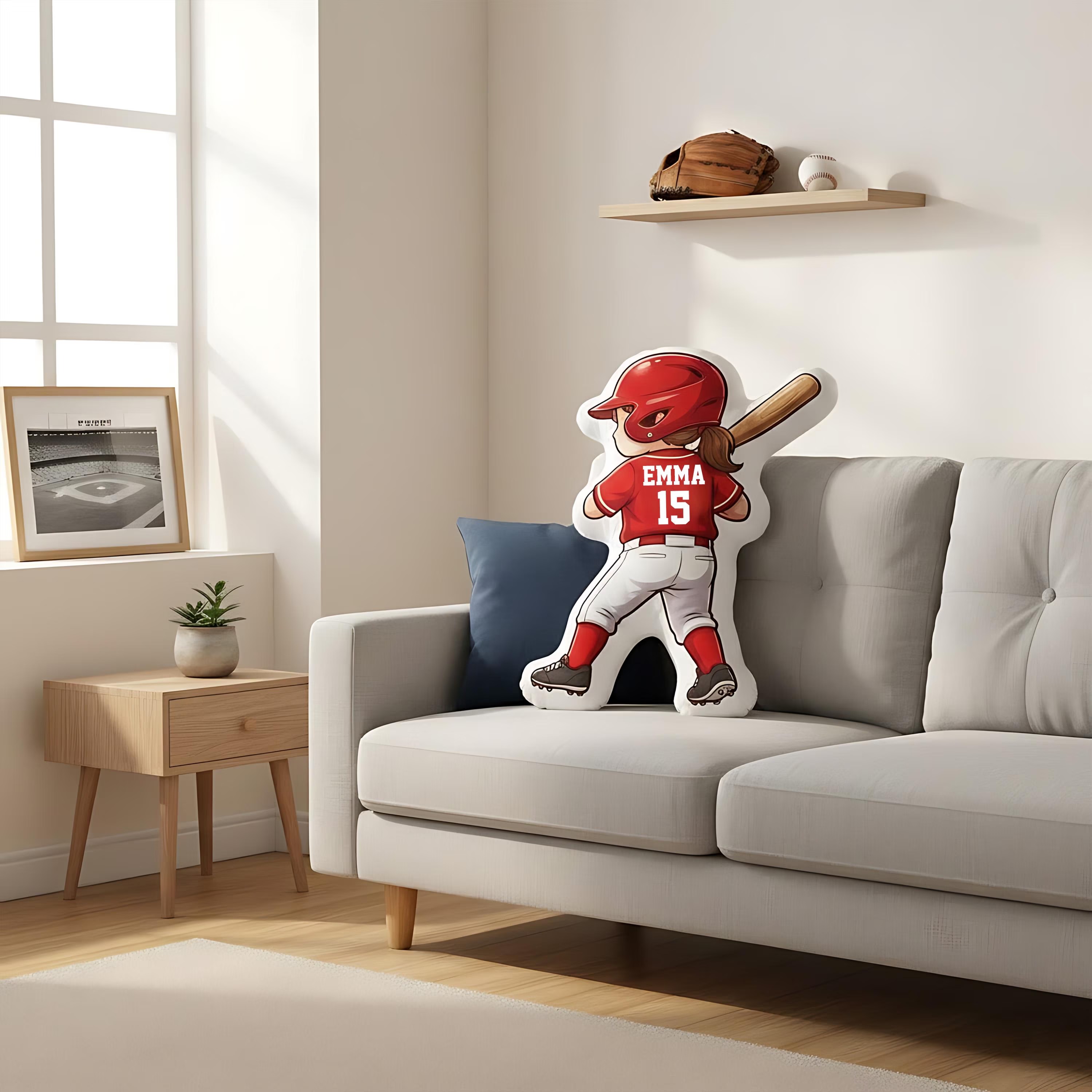Personalized Baseball Girl Pillow With Custom Name and Number Cute Sports Cushion Gift for Girlfriend Baseball Lover Gift