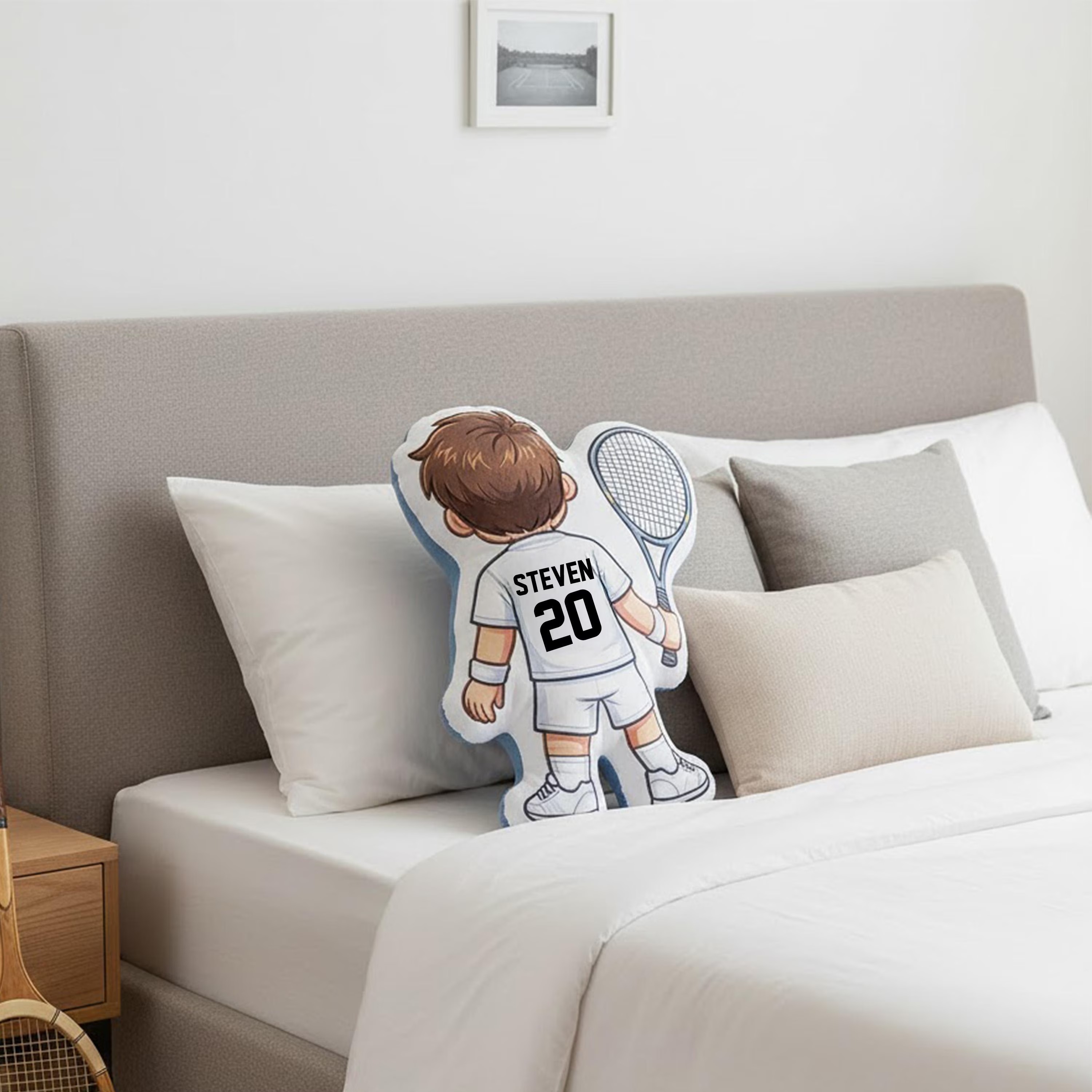 Personalized Tennis Player Pillow with Custom Name Number Cute Sports Cushion Gift for Boyfriend Tennis Lover Gift