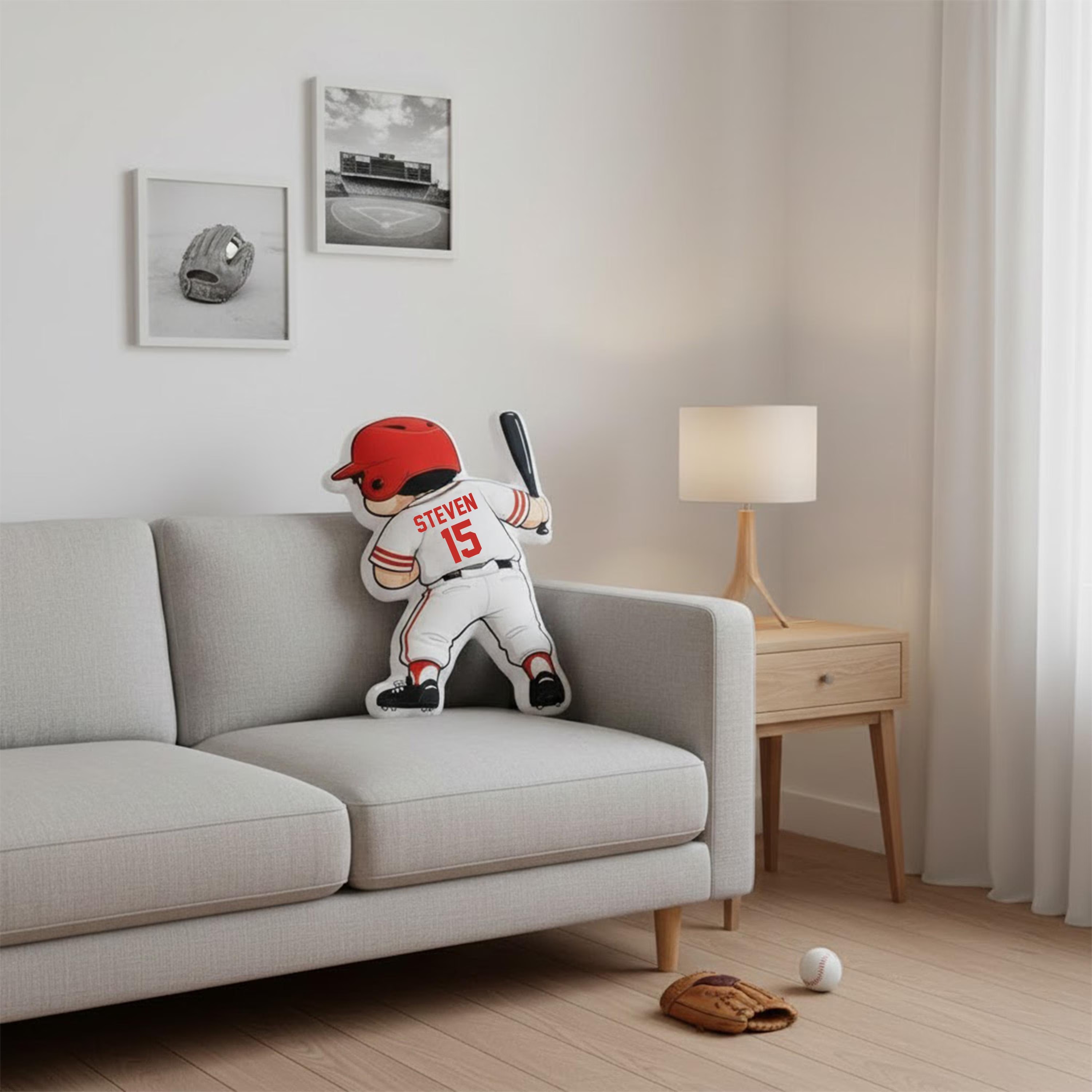 Personalized Baseball Player Pillow with Custom Name and Number Baseball Cushion Cute Sports Gift for Boyfriend Baseball Lover Gift