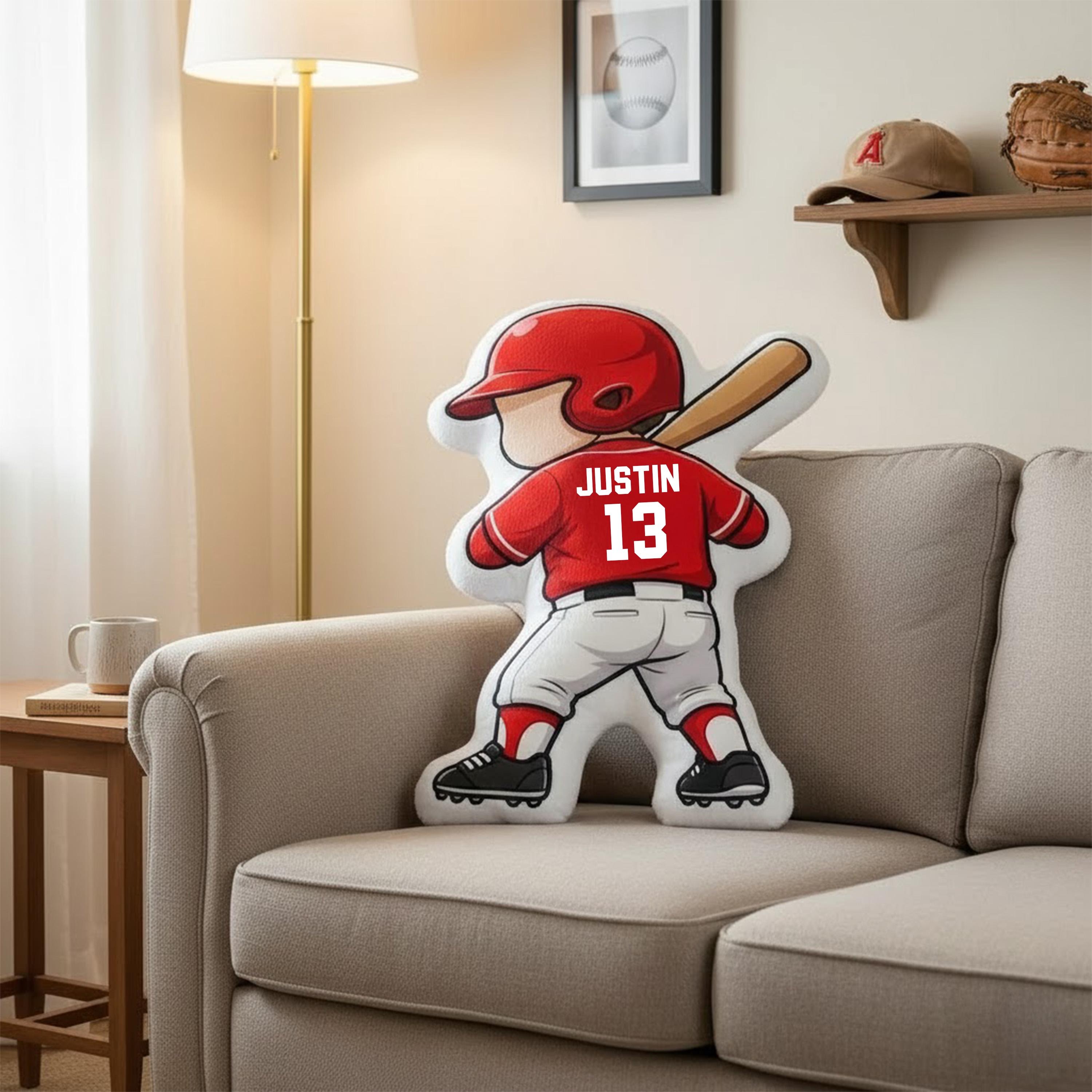 Personalized Baseball Player Pillow with Custom Name and Number Baseball Cushion Cute Sports Gift for Boyfriend Baseball Lover Gift