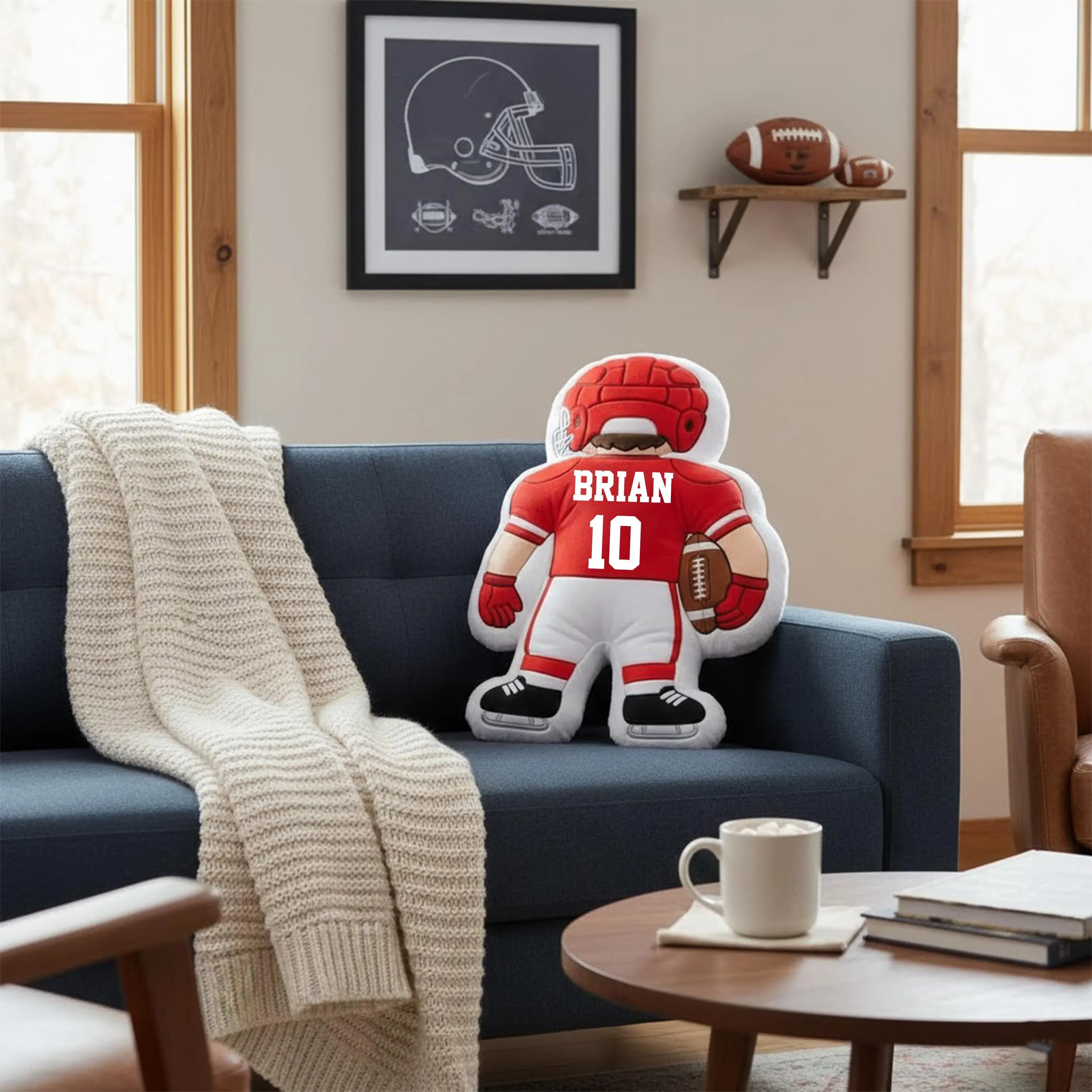Personalized Football Pillow with Name Number for Kids Football Gift
