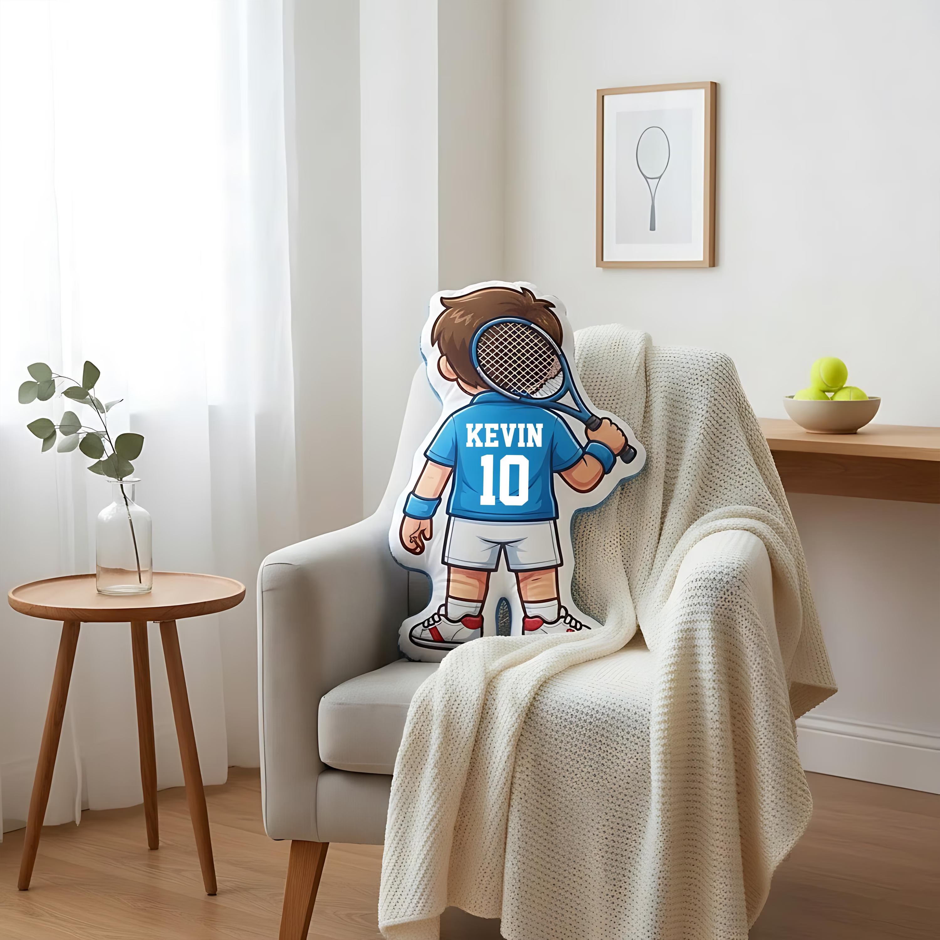 Personalized Tennis Player Pillow with Custom Name Number Cute Sports Cushion Gift for Boyfriend Tennis Lover Gift