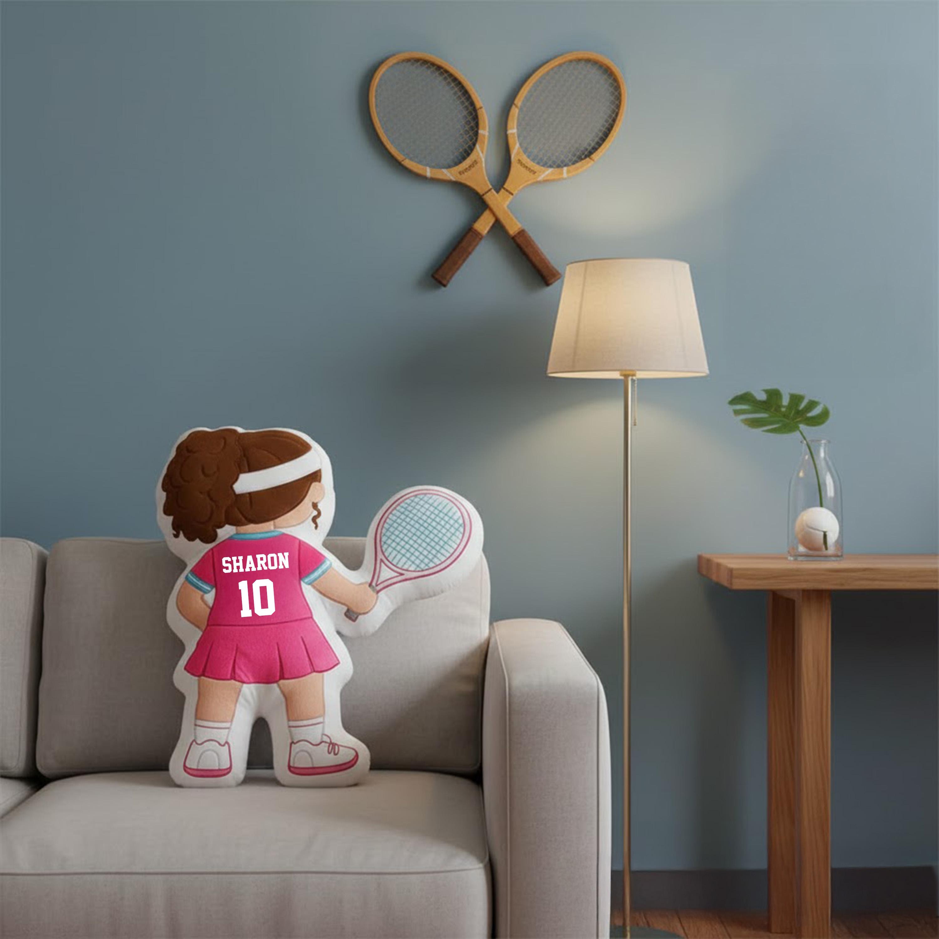 Personalized Tennis Girl Pillow with Custom Name Number Cute Sports Cushion Gift for Girlfriend Tennis Lover Gift