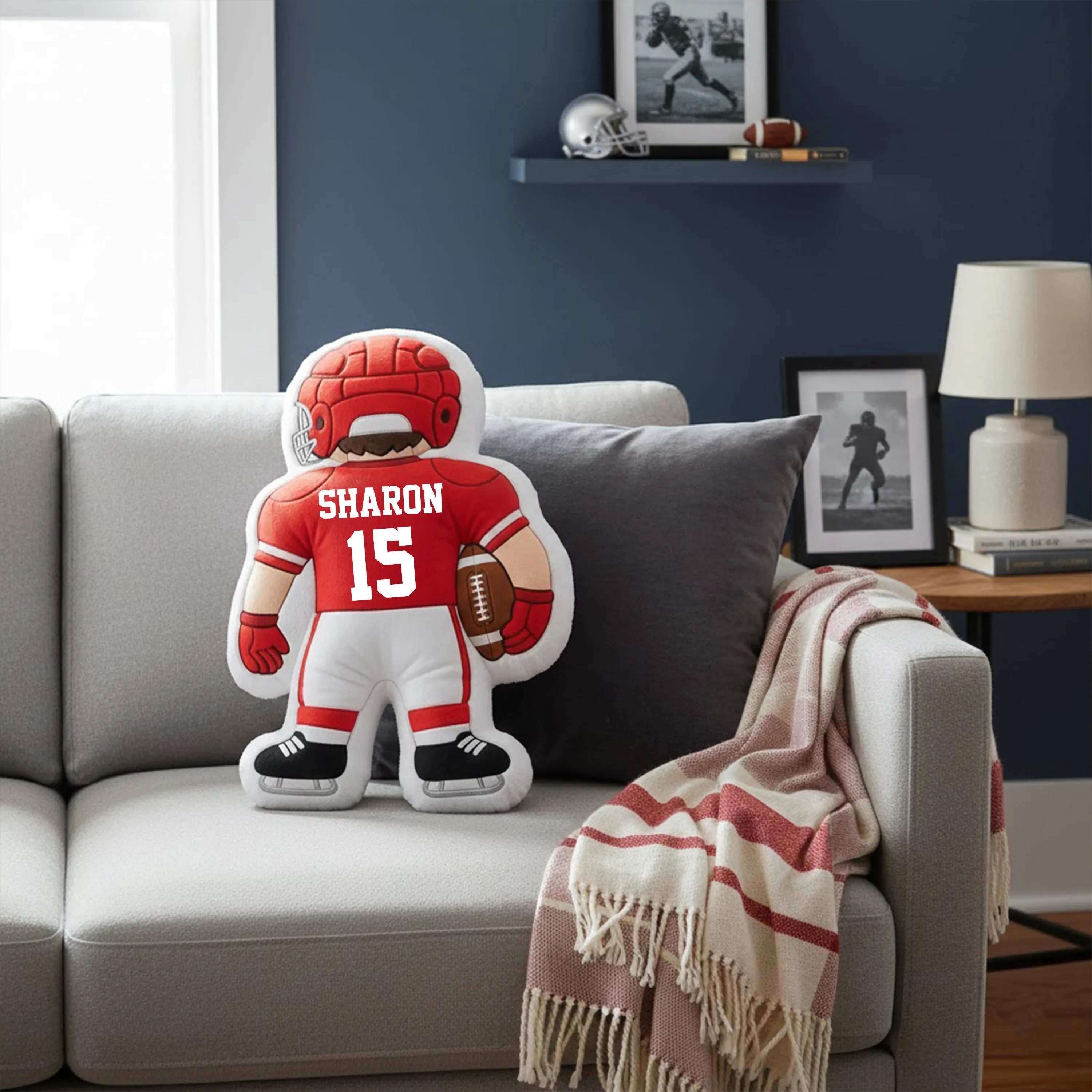 Personalized Football Pillow with Name Number for Kids Football Gift