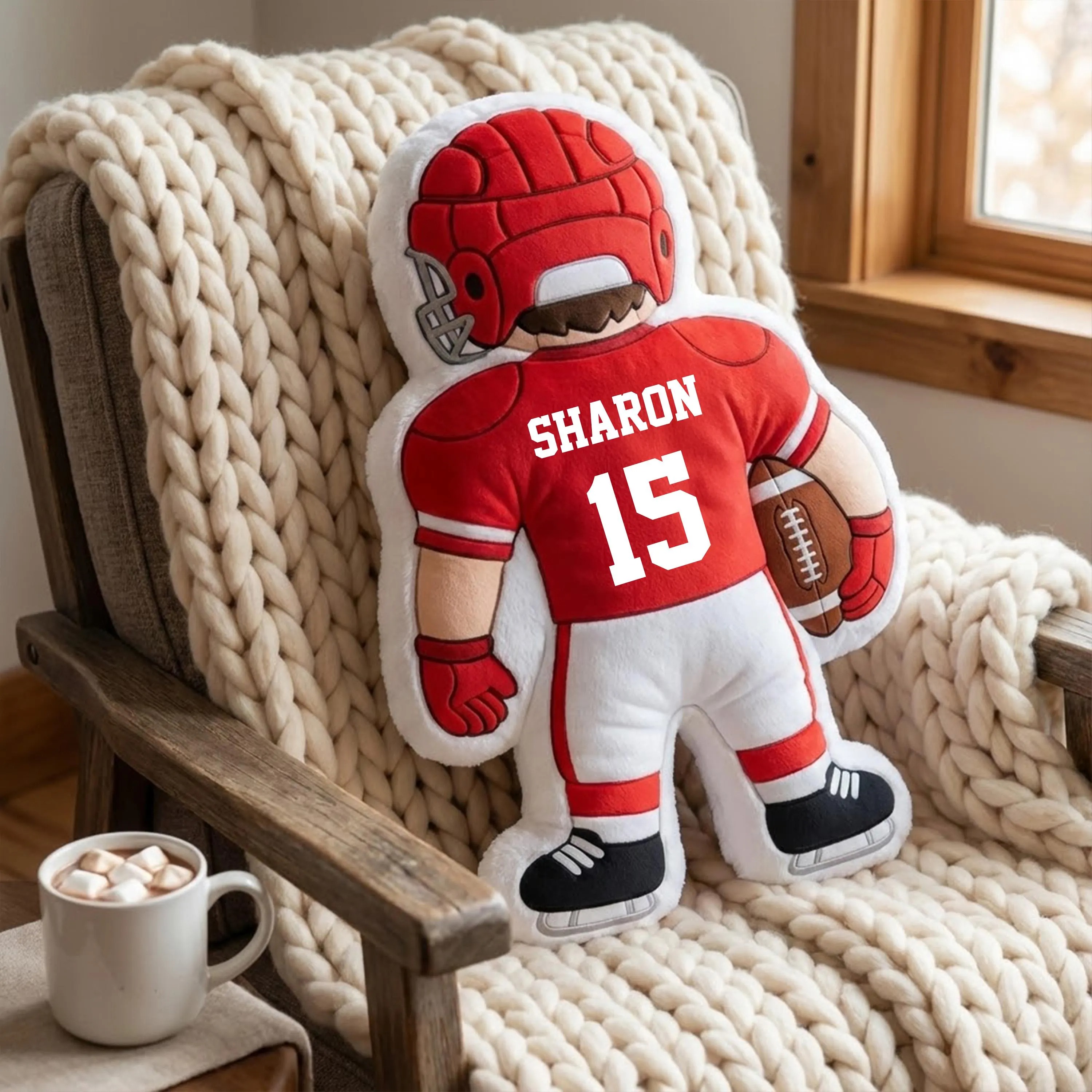 Personalized Football Pillow with Name Number for Kids Football Gift